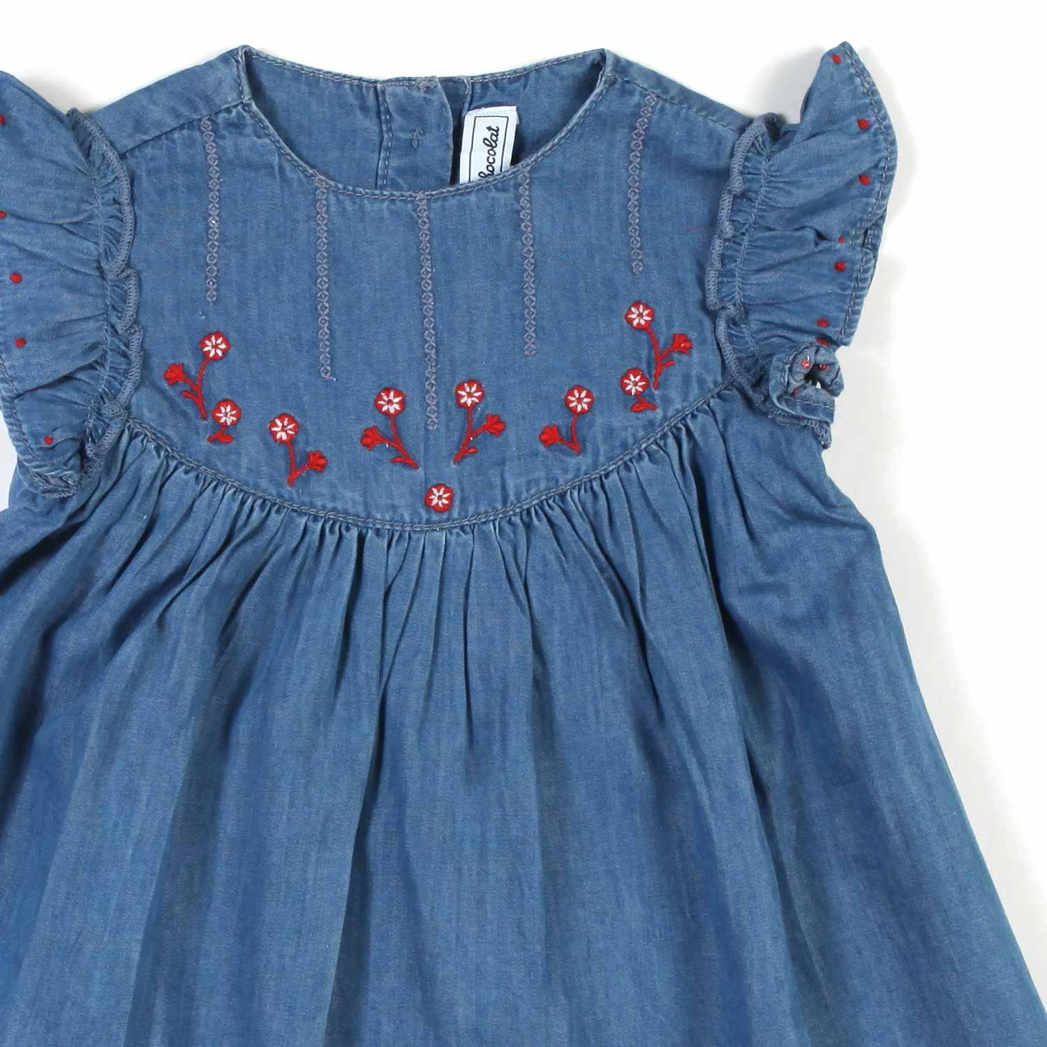 ABITO CHAMBRAY BLU CON RICAMI BIMBA E NEONATA - annameglio.com abbigliamento moda
