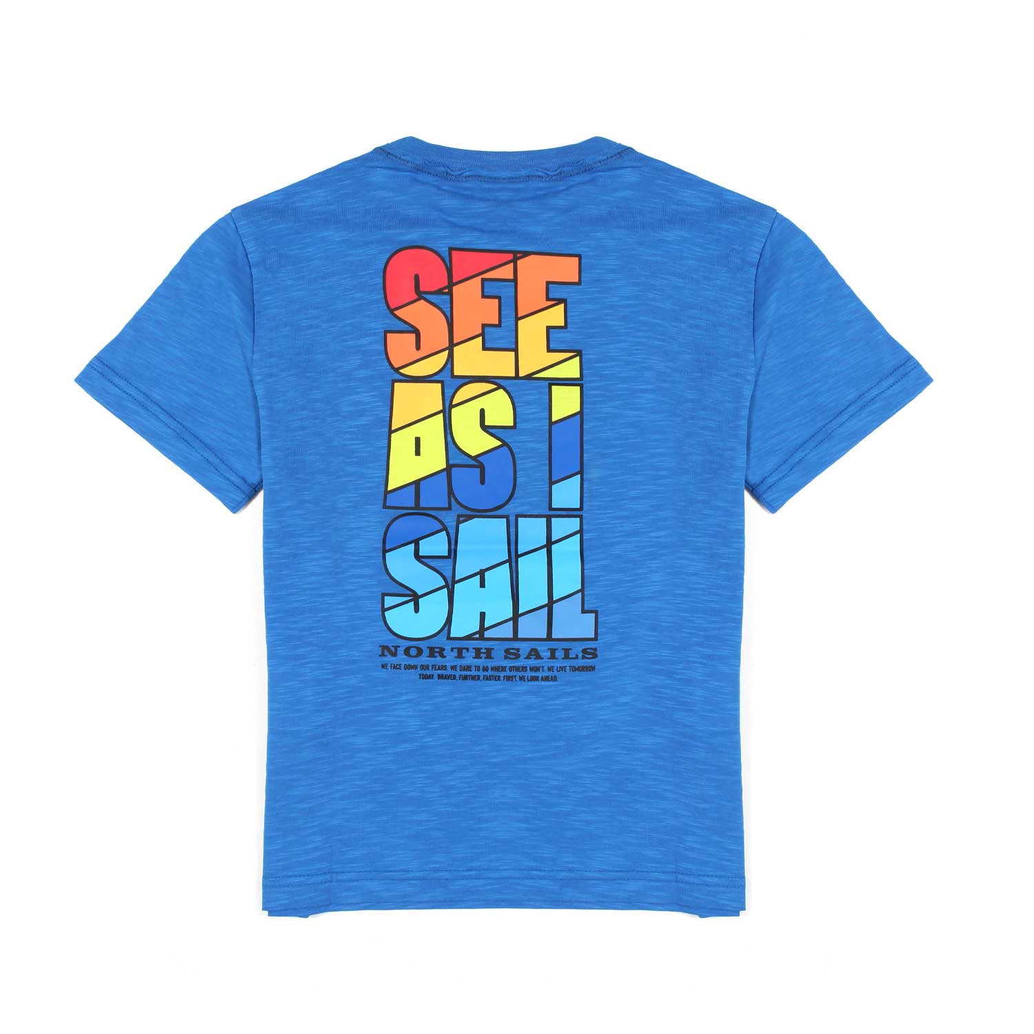 T-SHIRT BLU INDACO CON STAMPE MULTICOLOR - annameglio.com abbigliamento moda