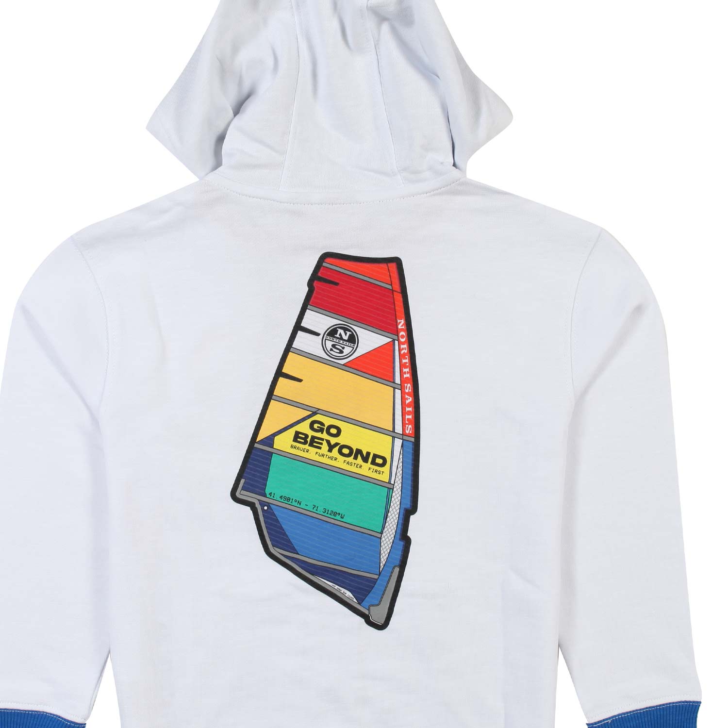 FELPA HOODIE BIANCA E BLU CON STAMPE MULTICOLOR - annameglio.com abbigliamento moda