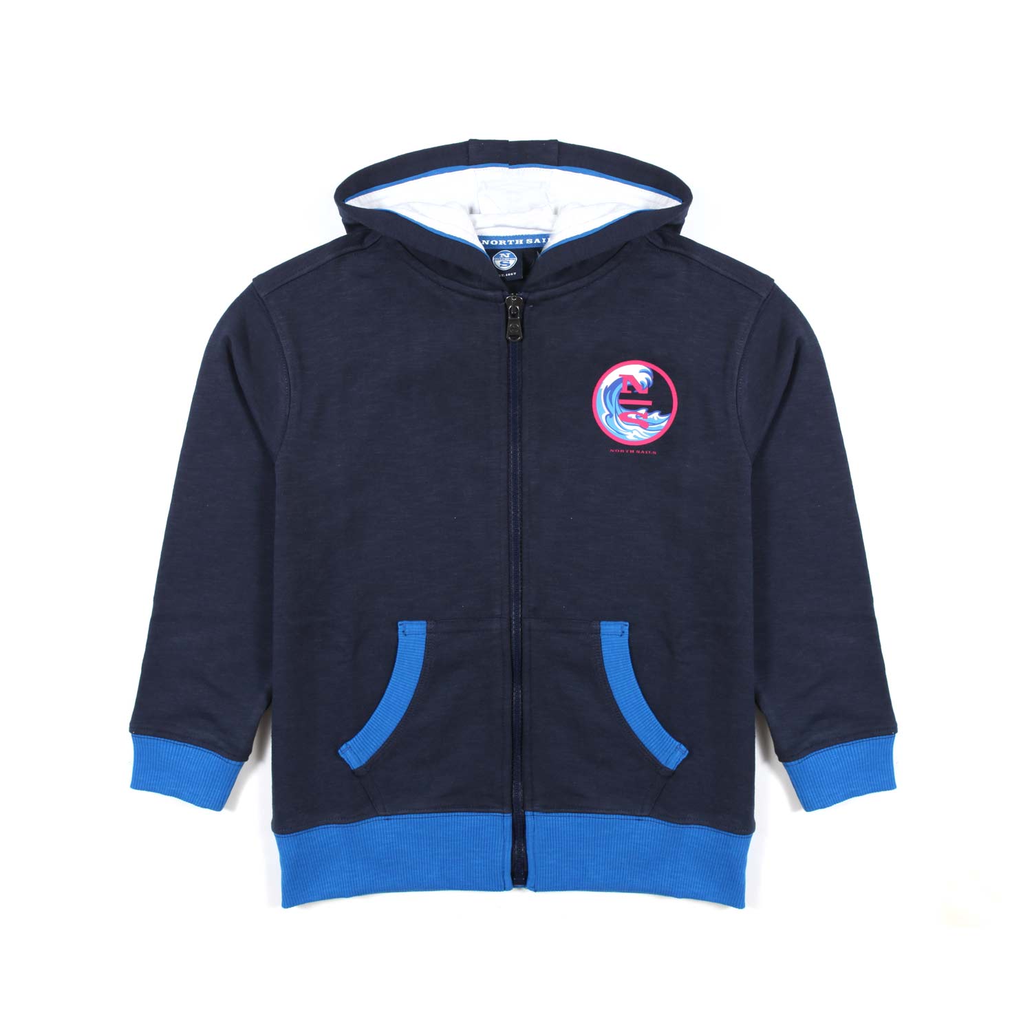FELPA HOODIE NAVY E AZZURRA CON STAMPE MULTICOLOR - annameglio.com abbigliamento moda