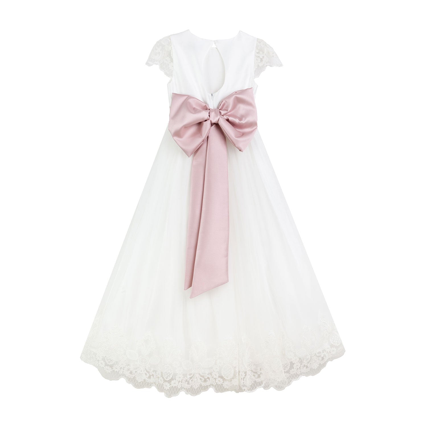 ABITO AVORIO LUNGO CON CINTA ROSA BAMBINA - annameglio.com abbigliamento moda