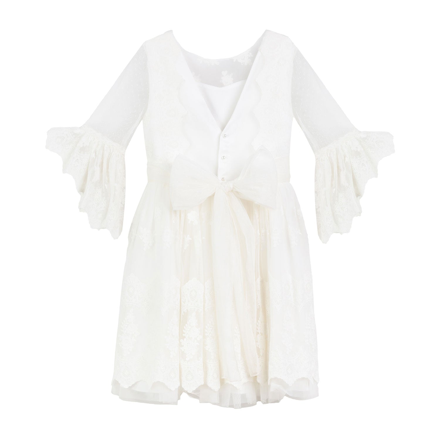 ABITO AVORIO RICAMATO CON SPILLA FLOREALE - annameglio.com abbigliamento moda