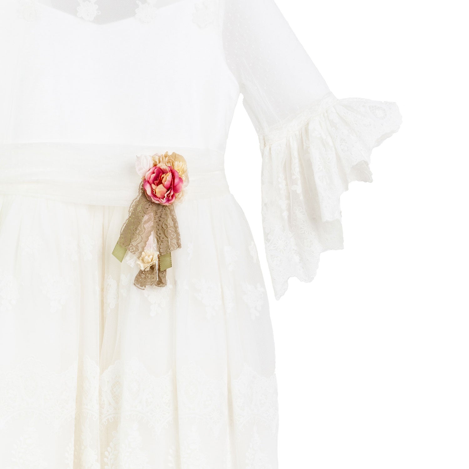 ABITO AVORIO RICAMATO CON SPILLA FLOREALE - annameglio.com abbigliamento moda