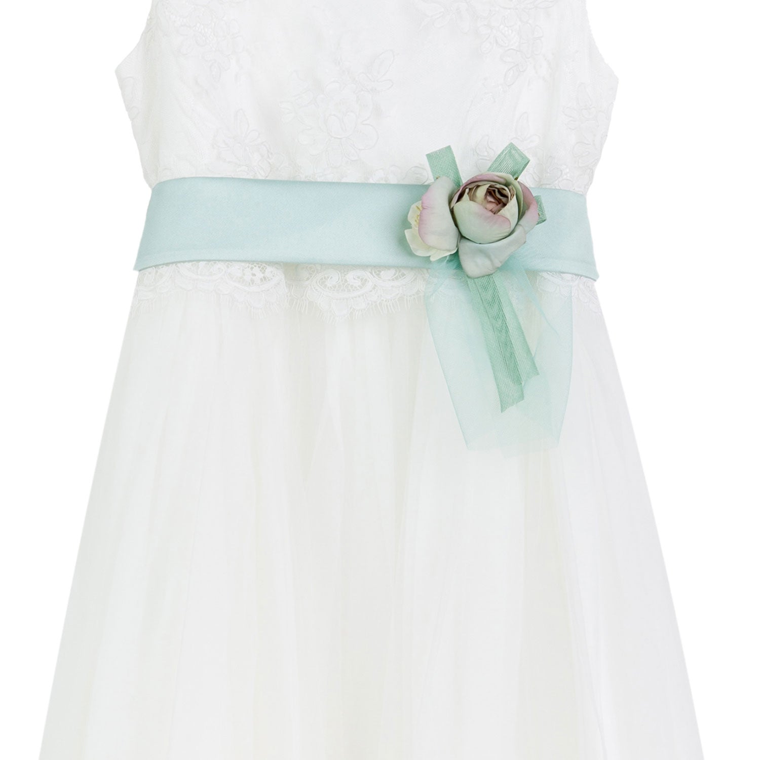 ABITO AVORIO LUNGO CON CINTA VERDE ACQUA - annameglio.com abbigliamento moda