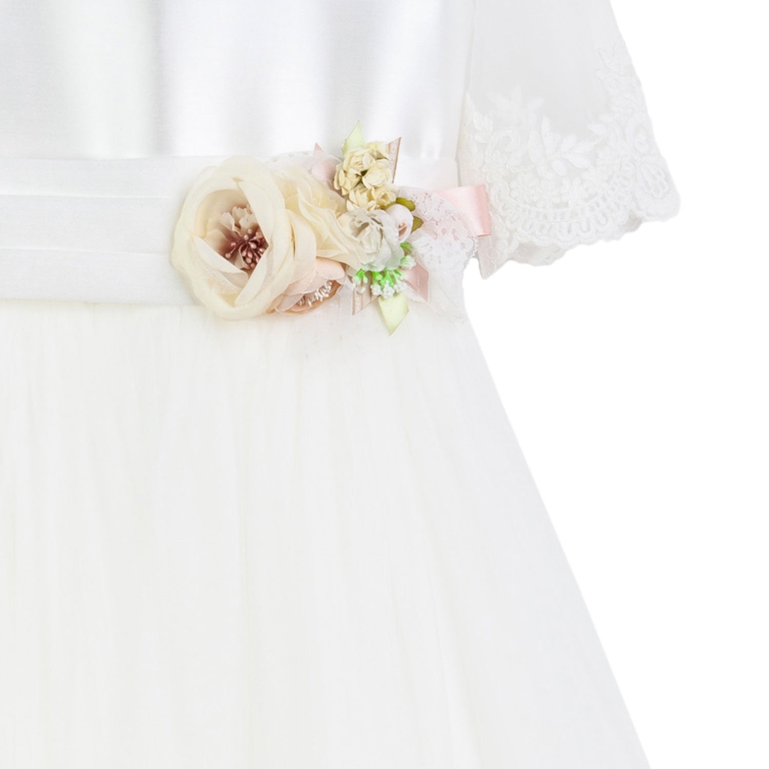 ABITO AVORIO SATINATO CON SPILLA FLOREALE - annameglio.com abbigliamento moda