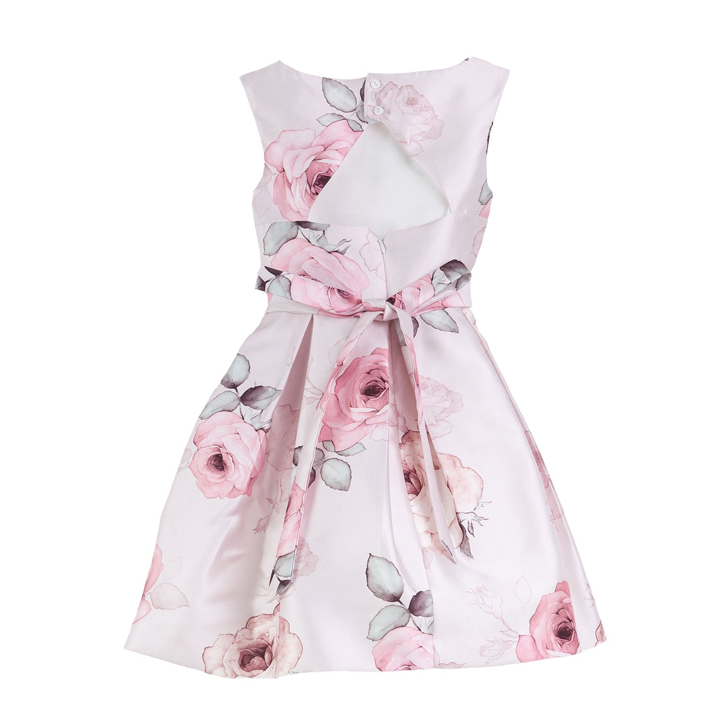 ABITO MIKADO FLOREALE ROSA CHIARO CON CINTURA - annameglio.com abbigliamento moda