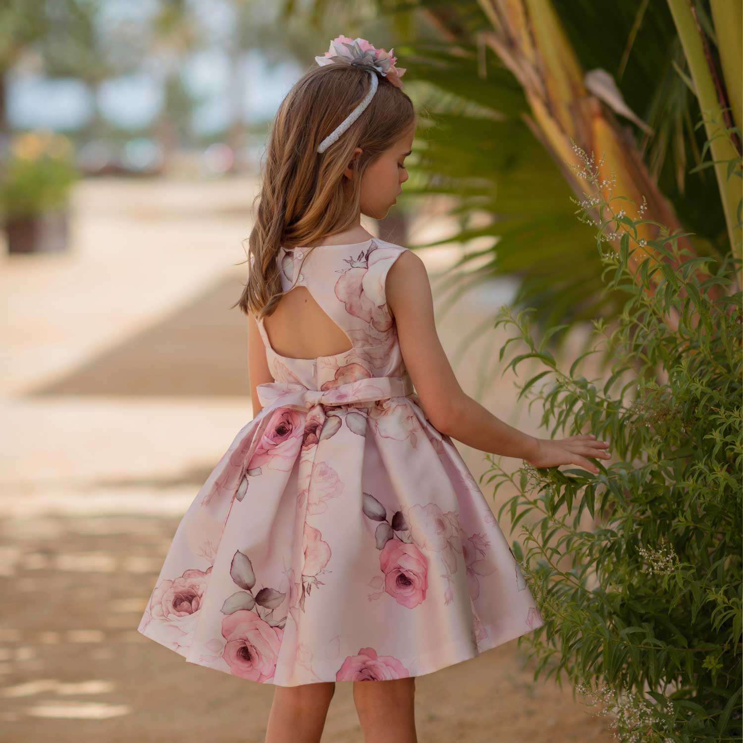 ABITO MIKADO FLOREALE ROSA CHIARO CON CINTURA - annameglio.com abbigliamento moda