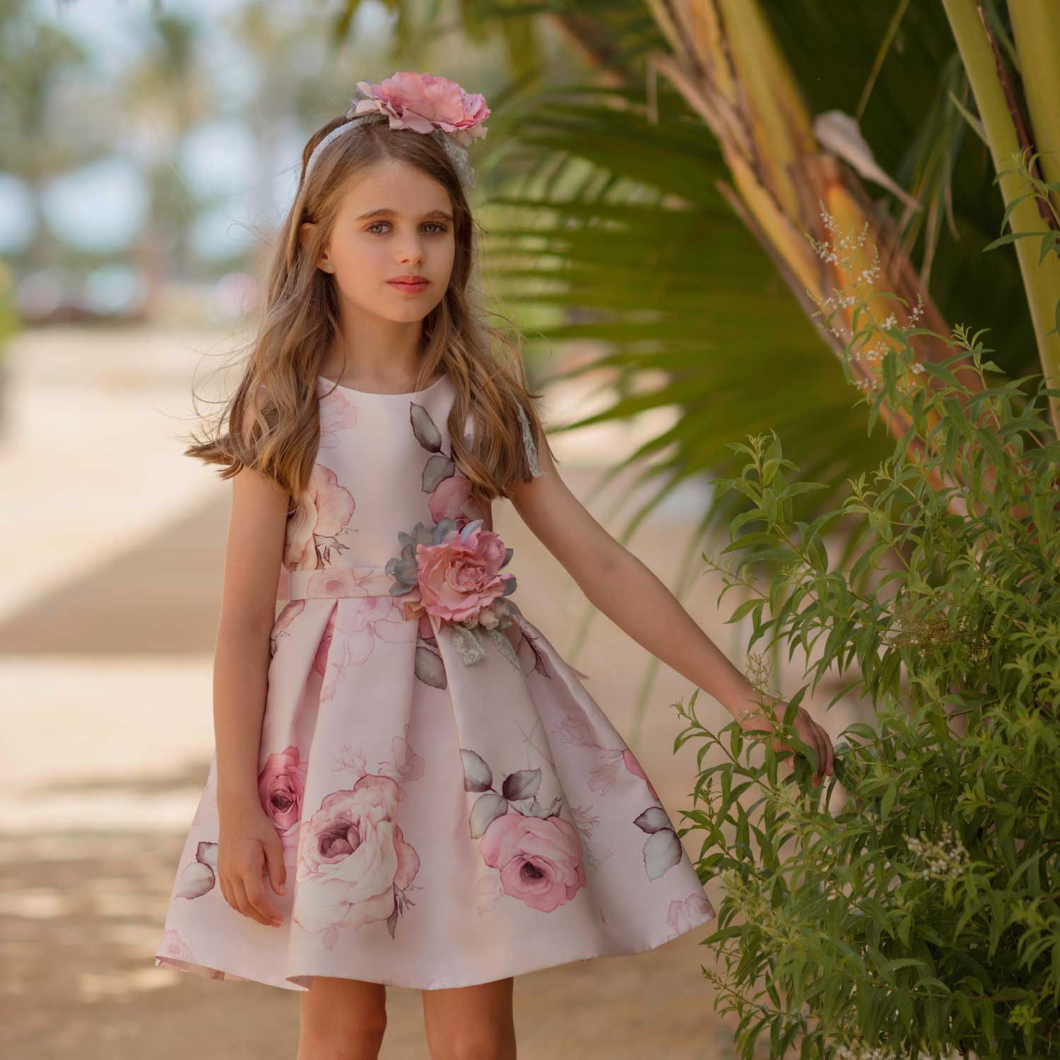 ABITO MIKADO FLOREALE ROSA CHIARO CON CINTURA - annameglio.com abbigliamento moda