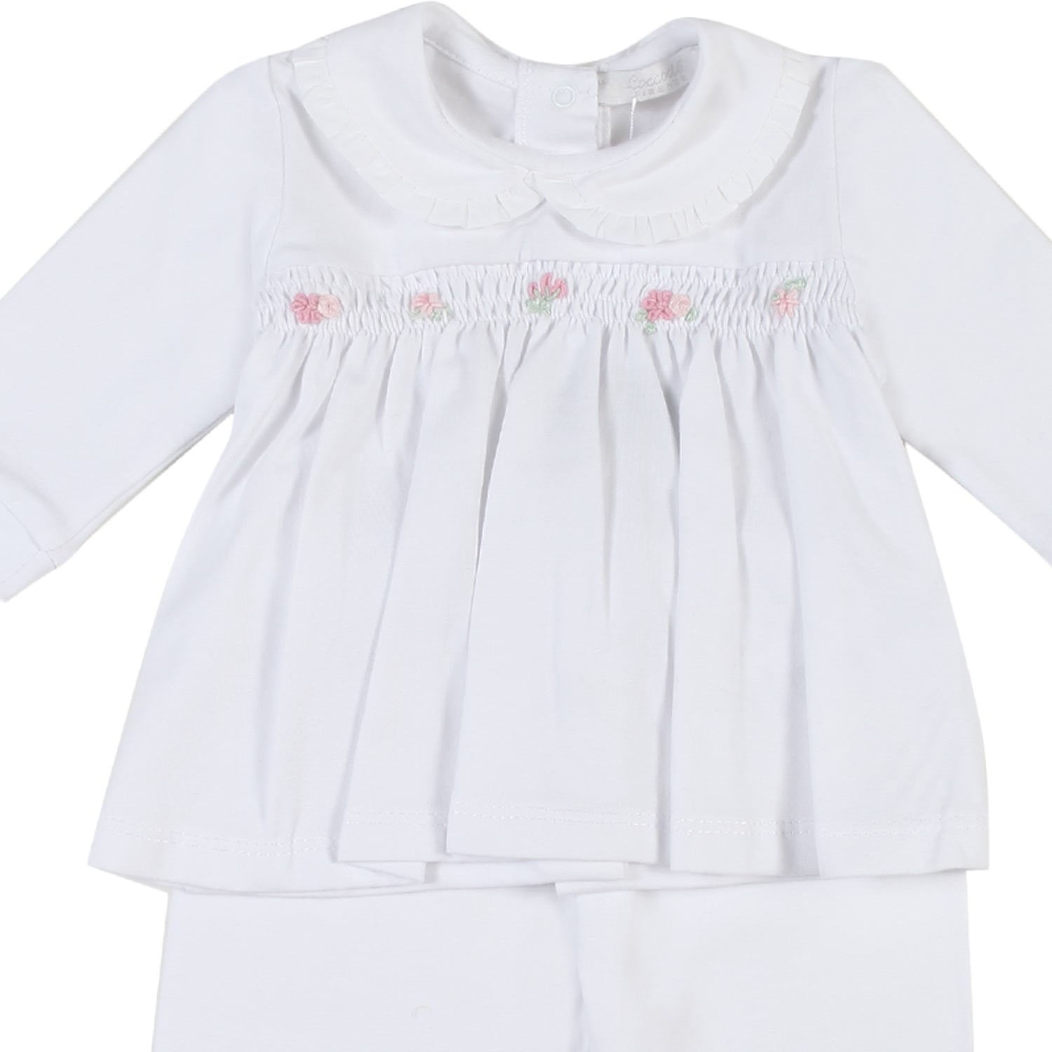 TUTINA 2 PEZZI BIANCA CON FIORI RICAMATI NEONATA - annameglio.com abbigliamento moda