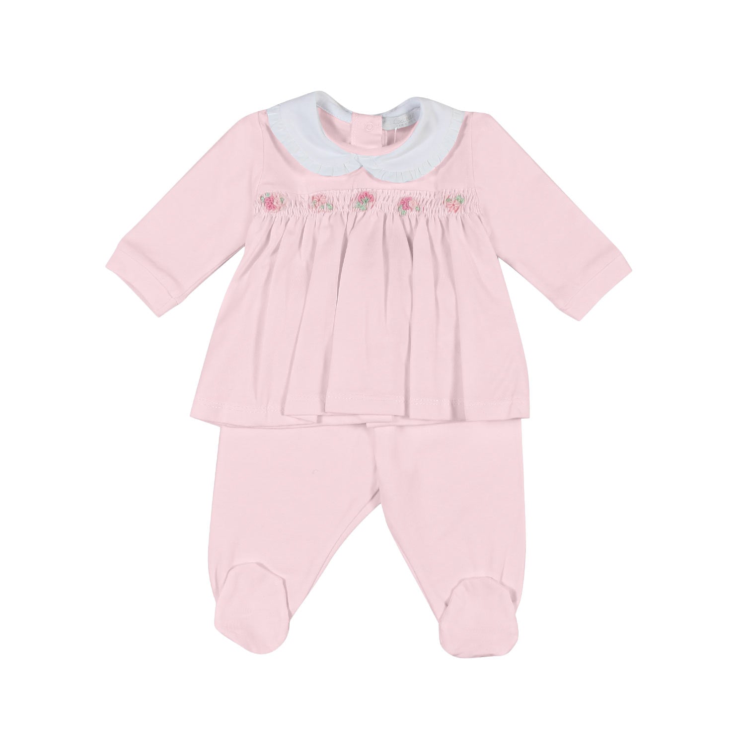 TUTINA 2 PEZZI ROSA CON FIORI RICAMATI NEONATA - annameglio.com abbigliamento moda