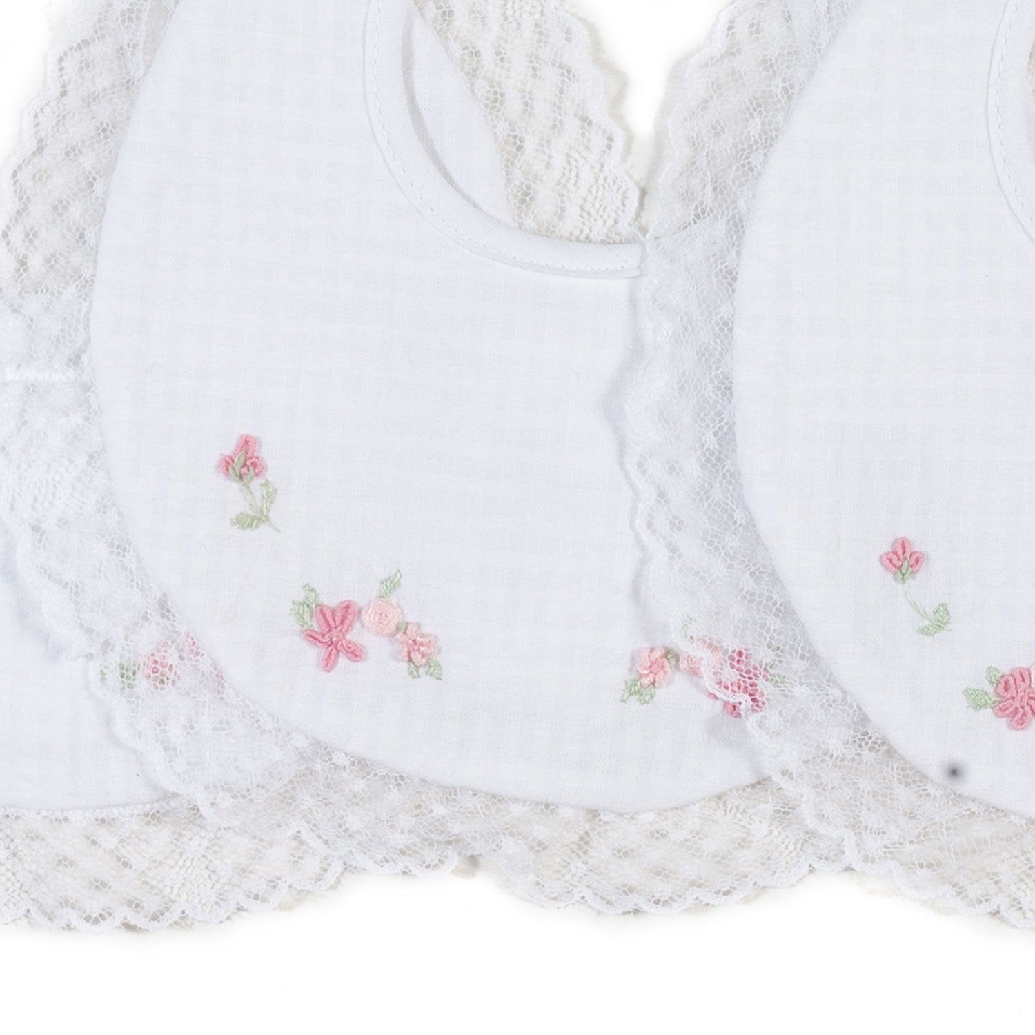 SET 3 BAVAGLINI BIANCHI E ROSA RICAMATI NEONATA - annameglio.com abbigliamento moda