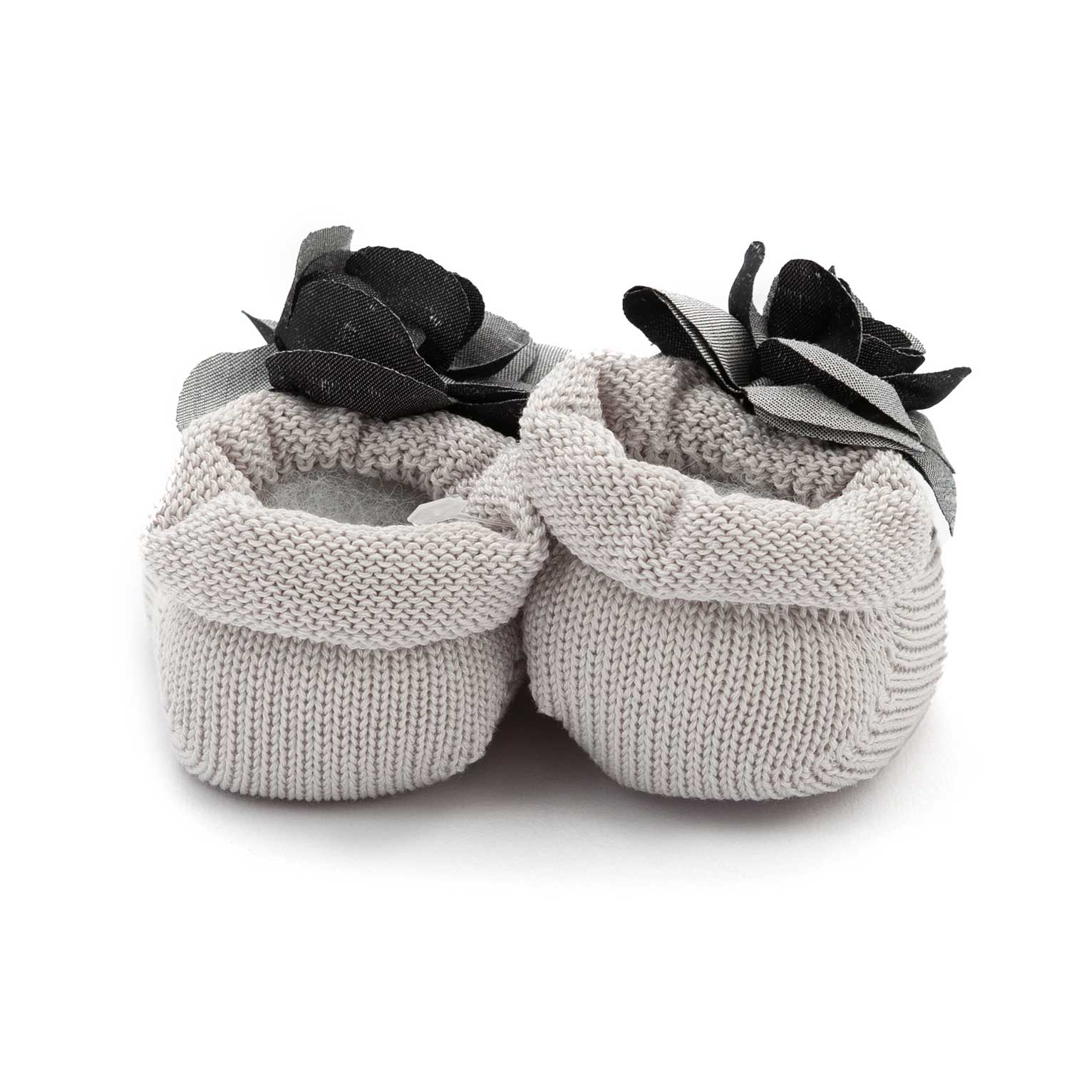 BABBUCCE TRICOT GRIGIO PERLA CON FIORE NEONATA - annameglio.com abbigliamento moda