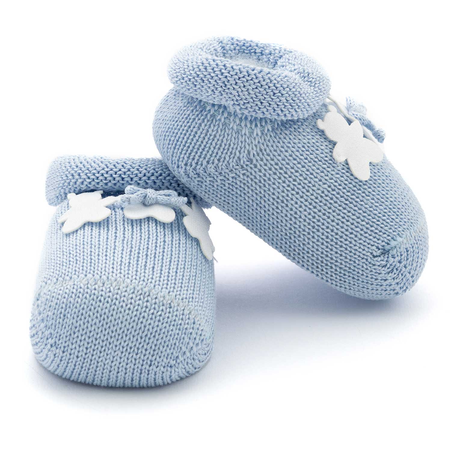 BABBUCCE TRICOT CELESTI CON ORSACCHIOTTI NEONATO - annameglio.com abbigliamento moda