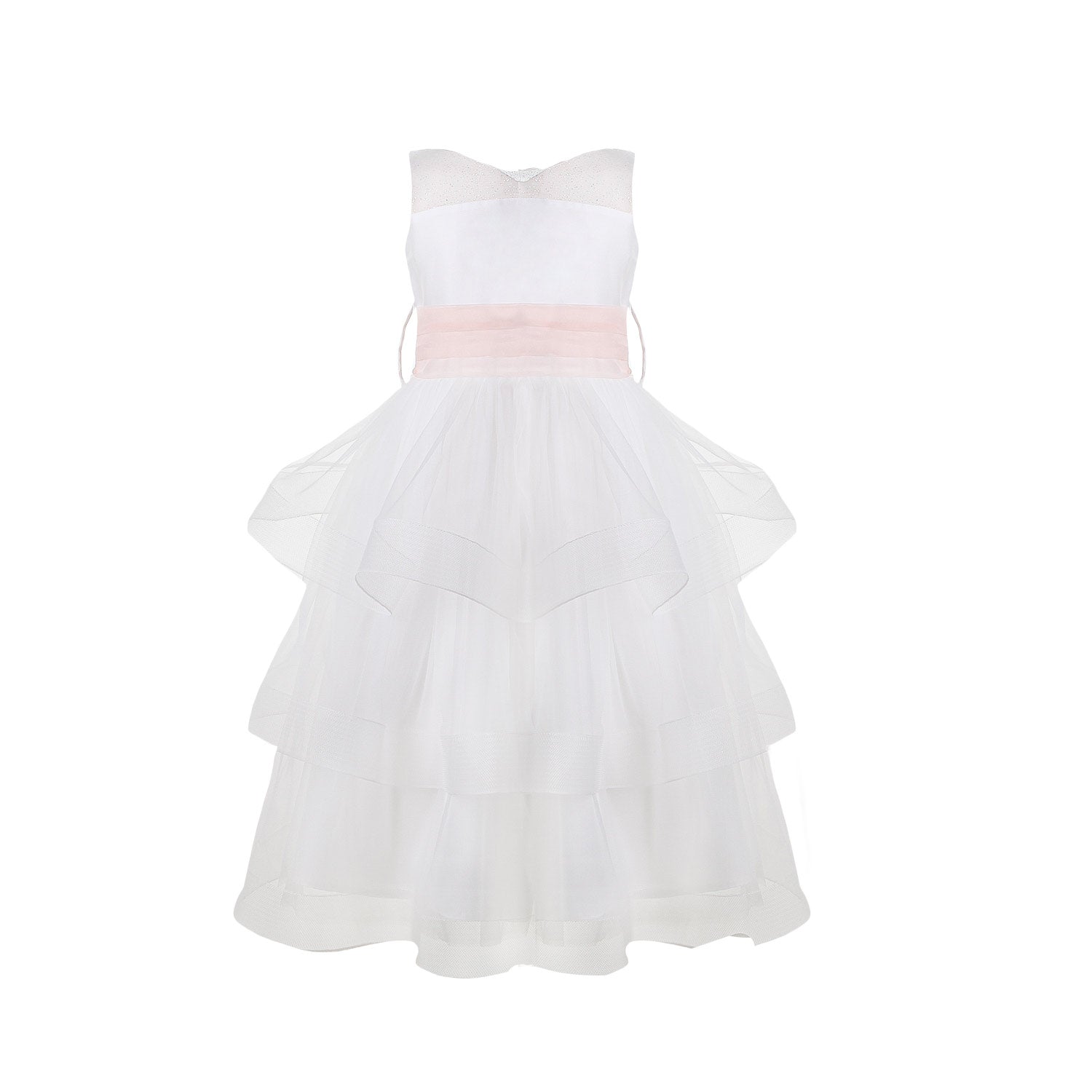 ABITO TULLE BIANCO A BALZE CON CINTA ROSA - annameglio.com abbigliamento moda