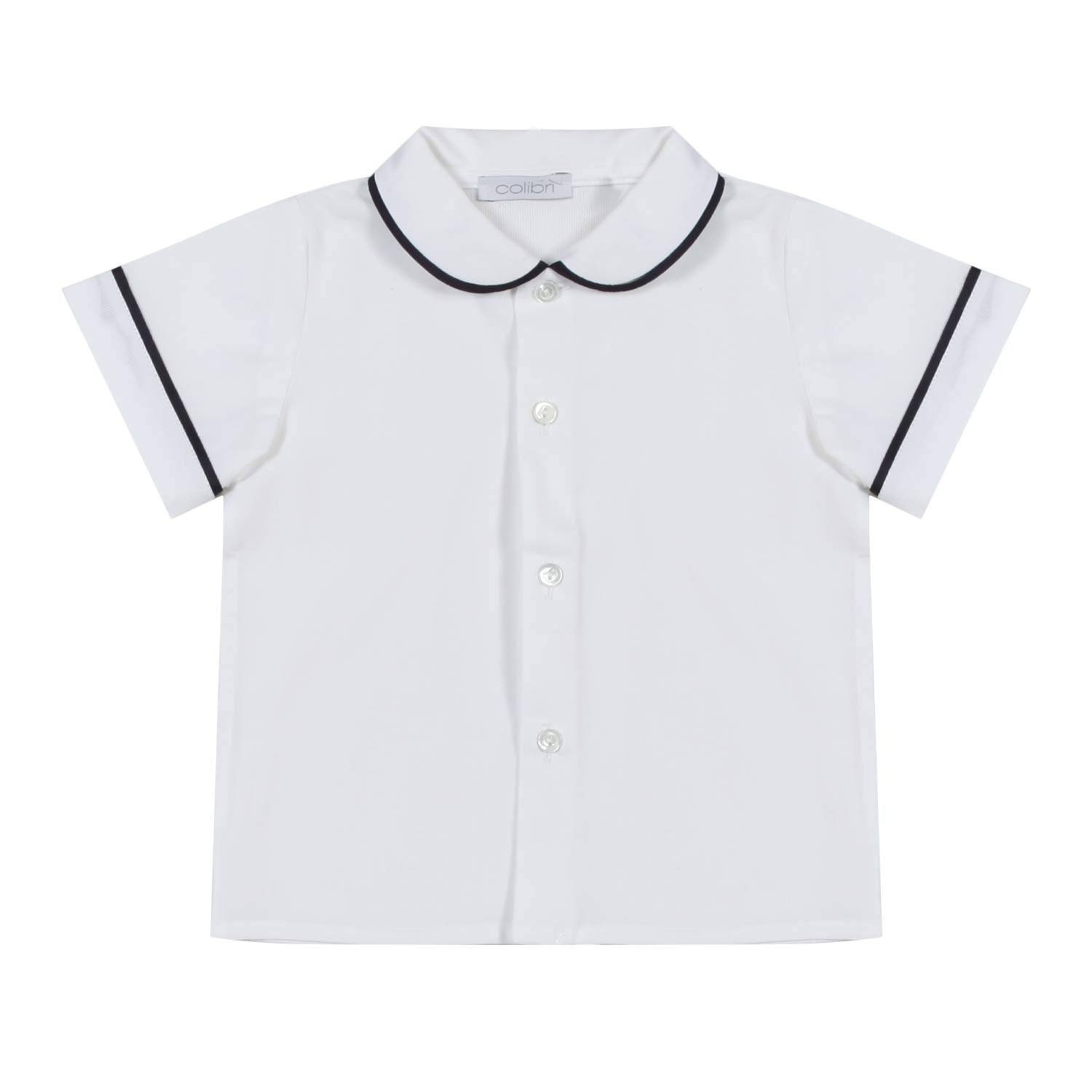 CAMICETTA BIANCA CON BORDI BLU BIMBO E NEONATO - annameglio.com abbigliamento moda