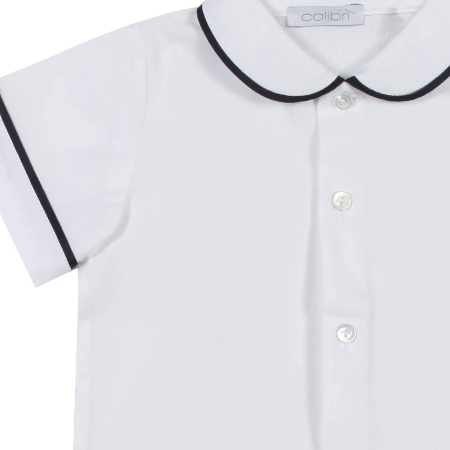 CAMICETTA BIANCA CON BORDI BLU BIMBO E NEONATO - annameglio.com abbigliamento moda