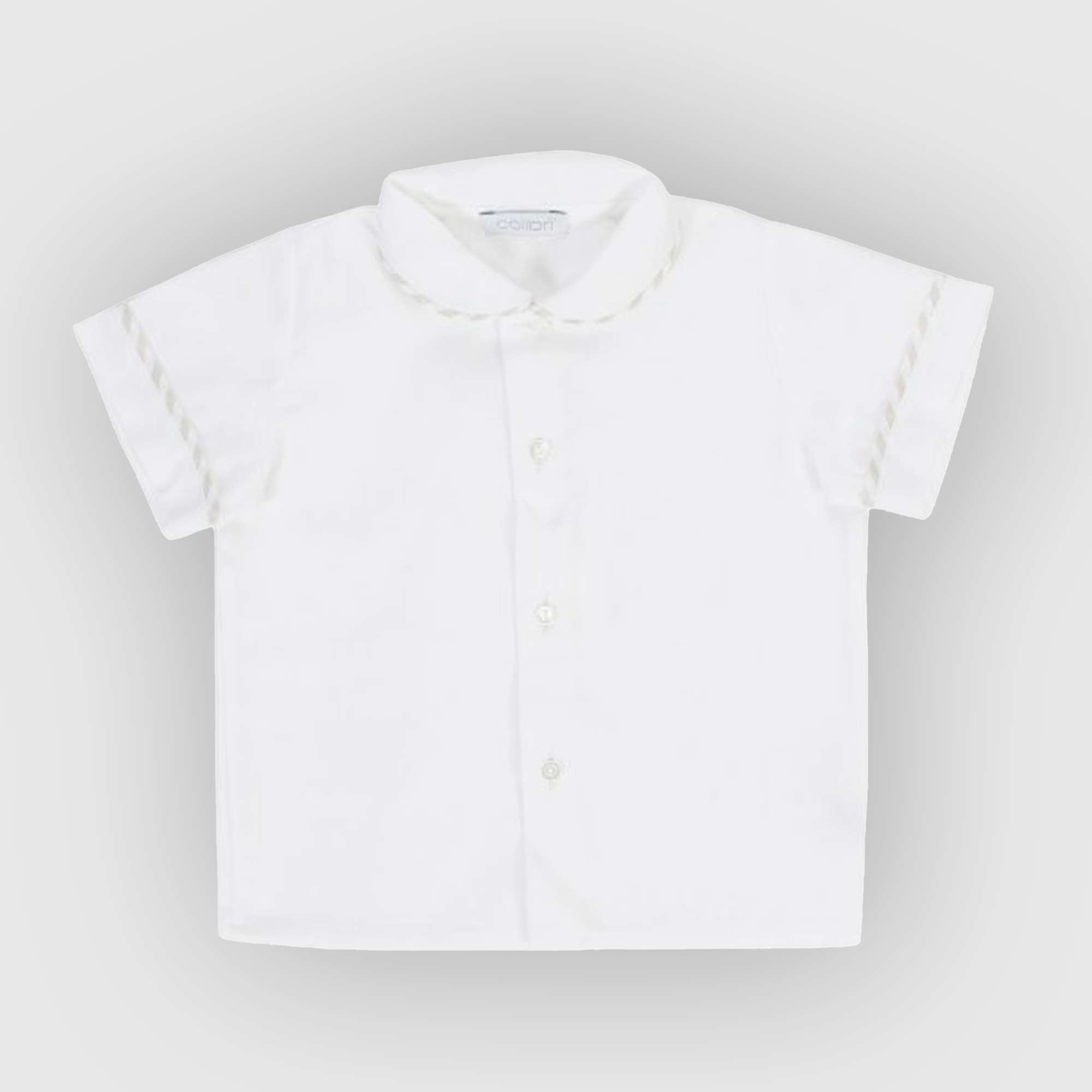 CAMICETTA BIANCA CON BORDI A RIGHE BEIGE NEONATO - annameglio.com abbigliamento moda