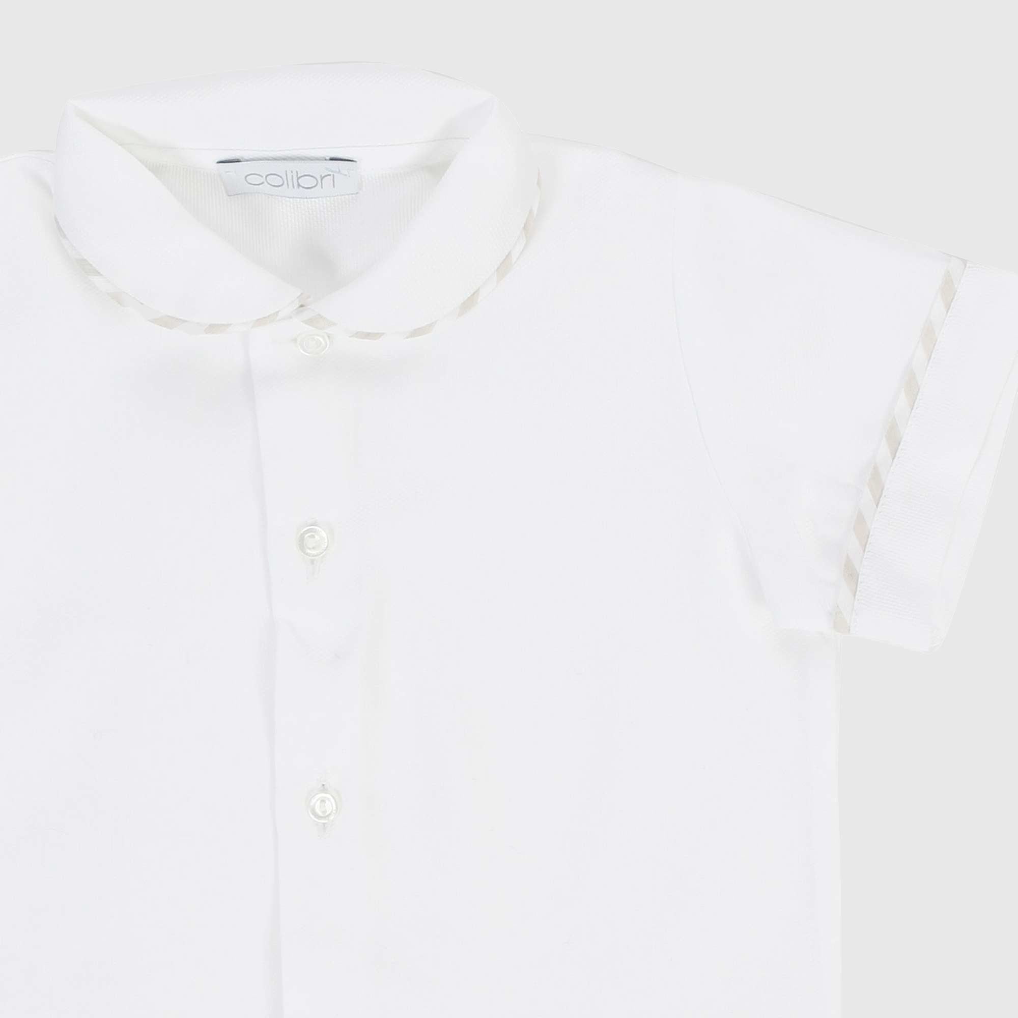 CAMICETTA BIANCA CON BORDI A RIGHE BEIGE NEONATO - annameglio.com abbigliamento moda