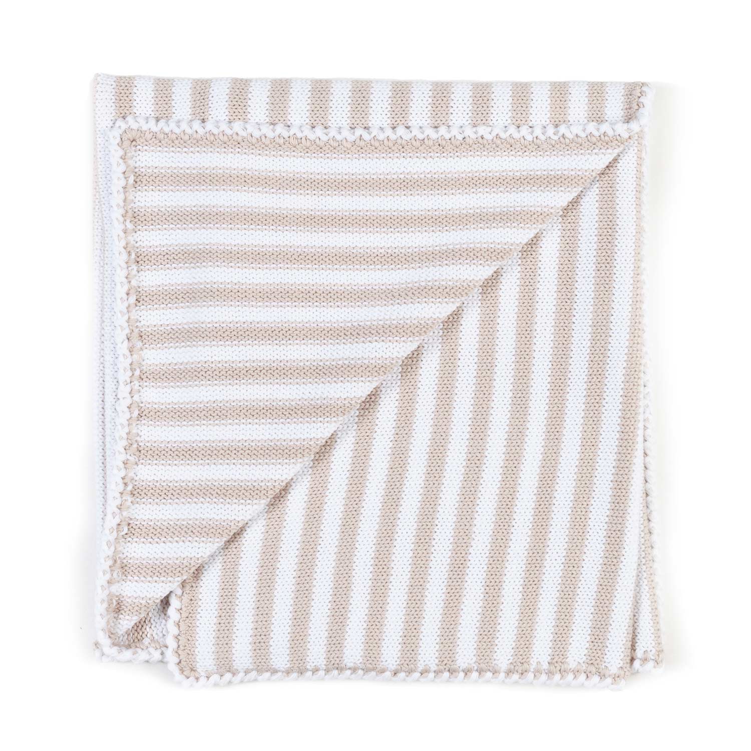 COPERTA MAGLIA DI COTONE BEIGE E BIANCA A RIGHE - annameglio.com abbigliamento moda