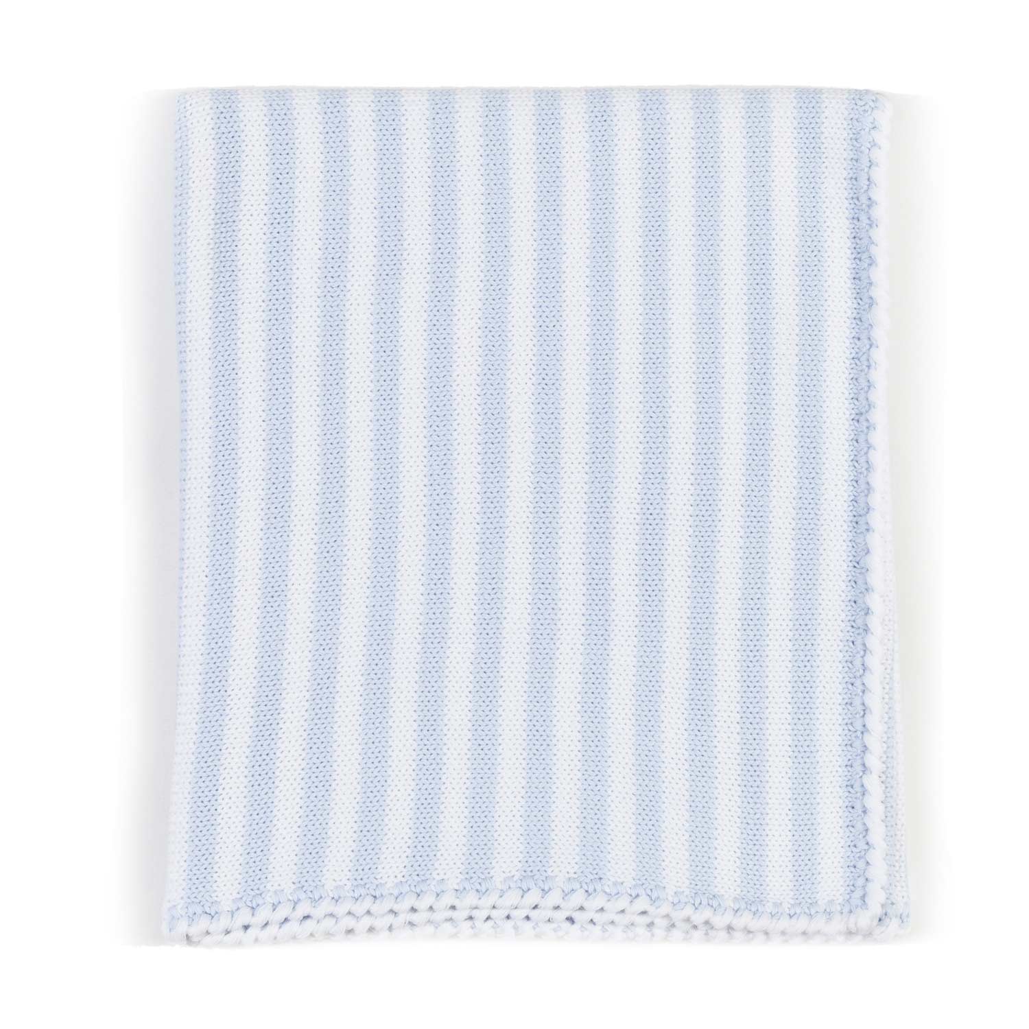 COPERTA MAGLIA DI COTONE CELESTE E BIANCA A RIGHE - annameglio.com abbigliamento moda