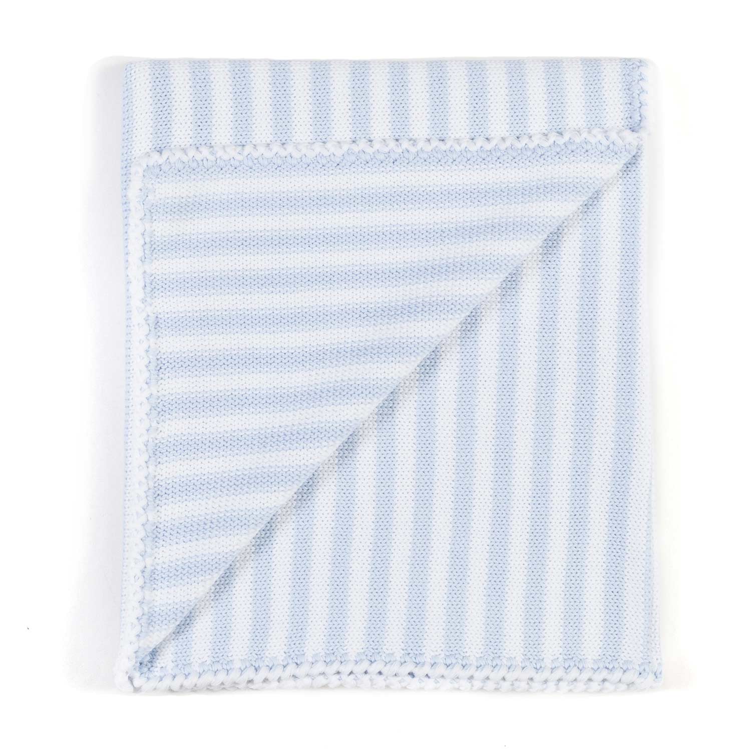 COPERTA MAGLIA DI COTONE CELESTE E BIANCA A RIGHE - annameglio.com abbigliamento moda