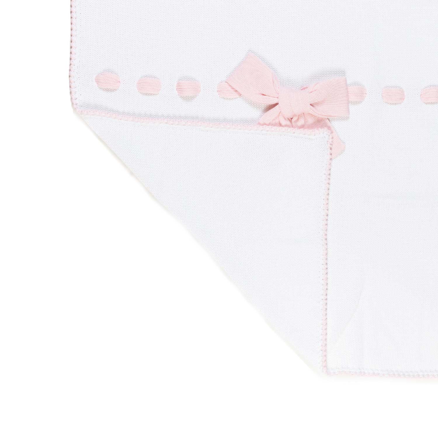 COPERTA MAGLIA DI COTONE BIANCA CON FIOCCO ROSA - annameglio.com abbigliamento moda