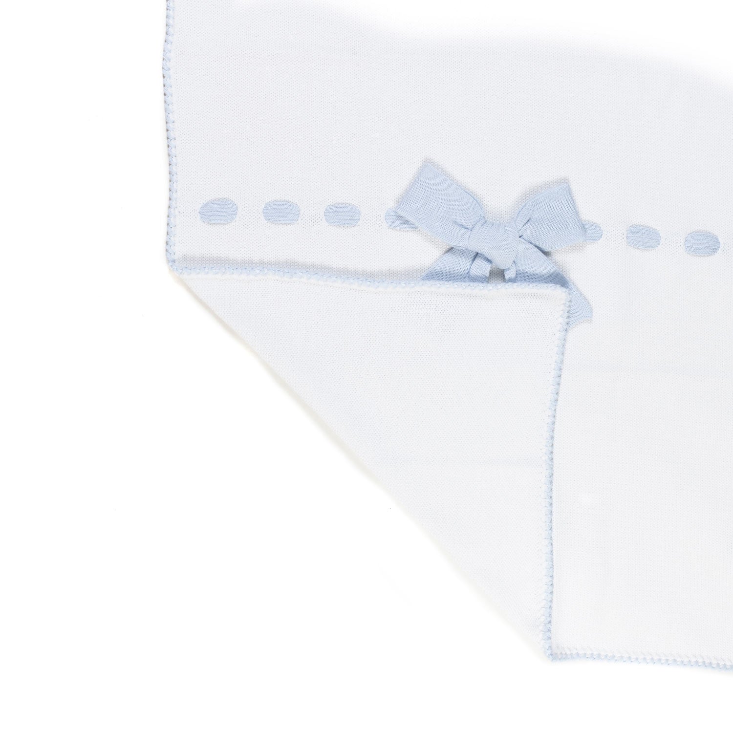 COPERTA MAGLIA DI COTONE BIANCA CON FIOCCO CELESTE - annameglio.com abbigliamento moda