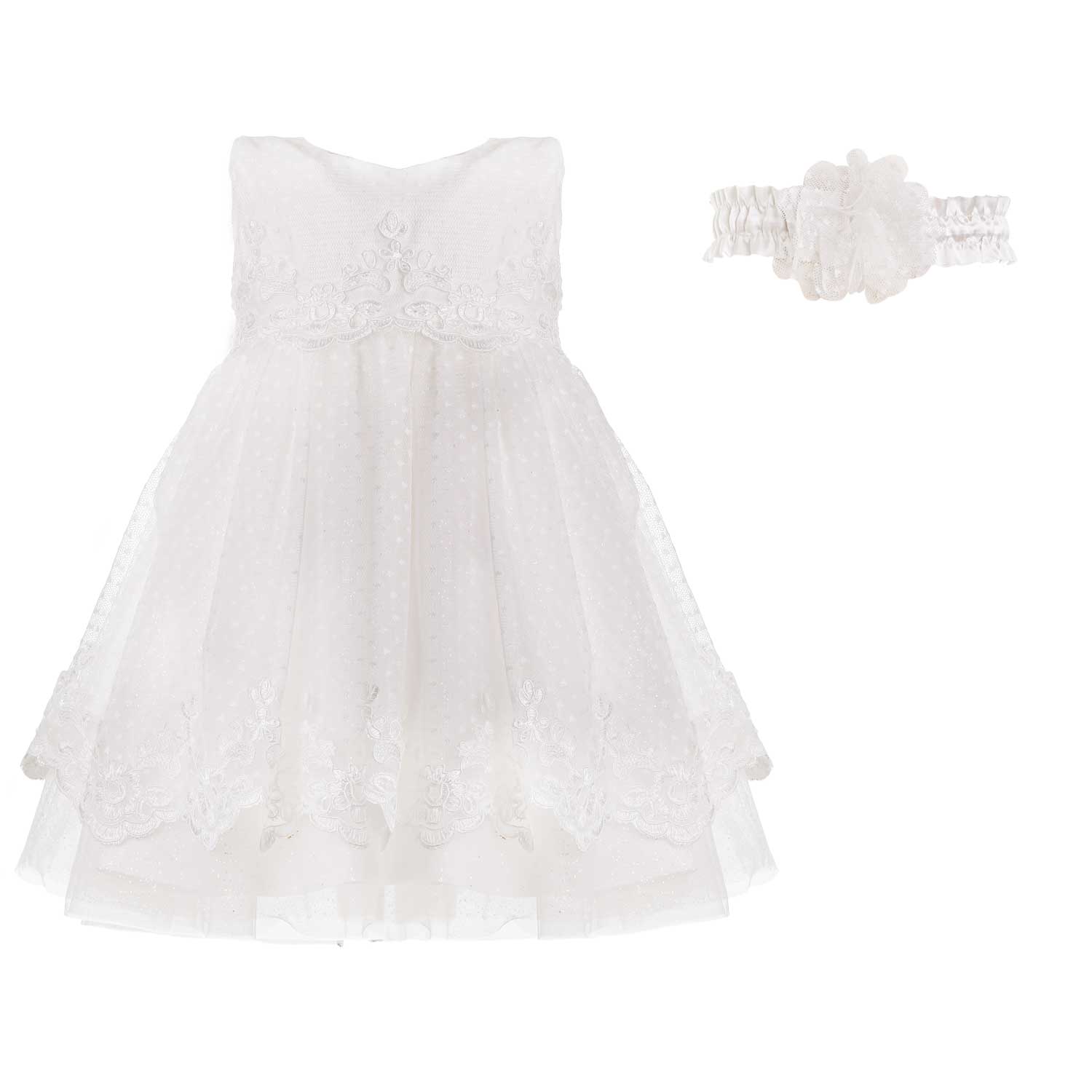 ABITO AVORIO TULLE RICAMATO CON FASCIA BIMBA - annameglio.com abbigliamento moda