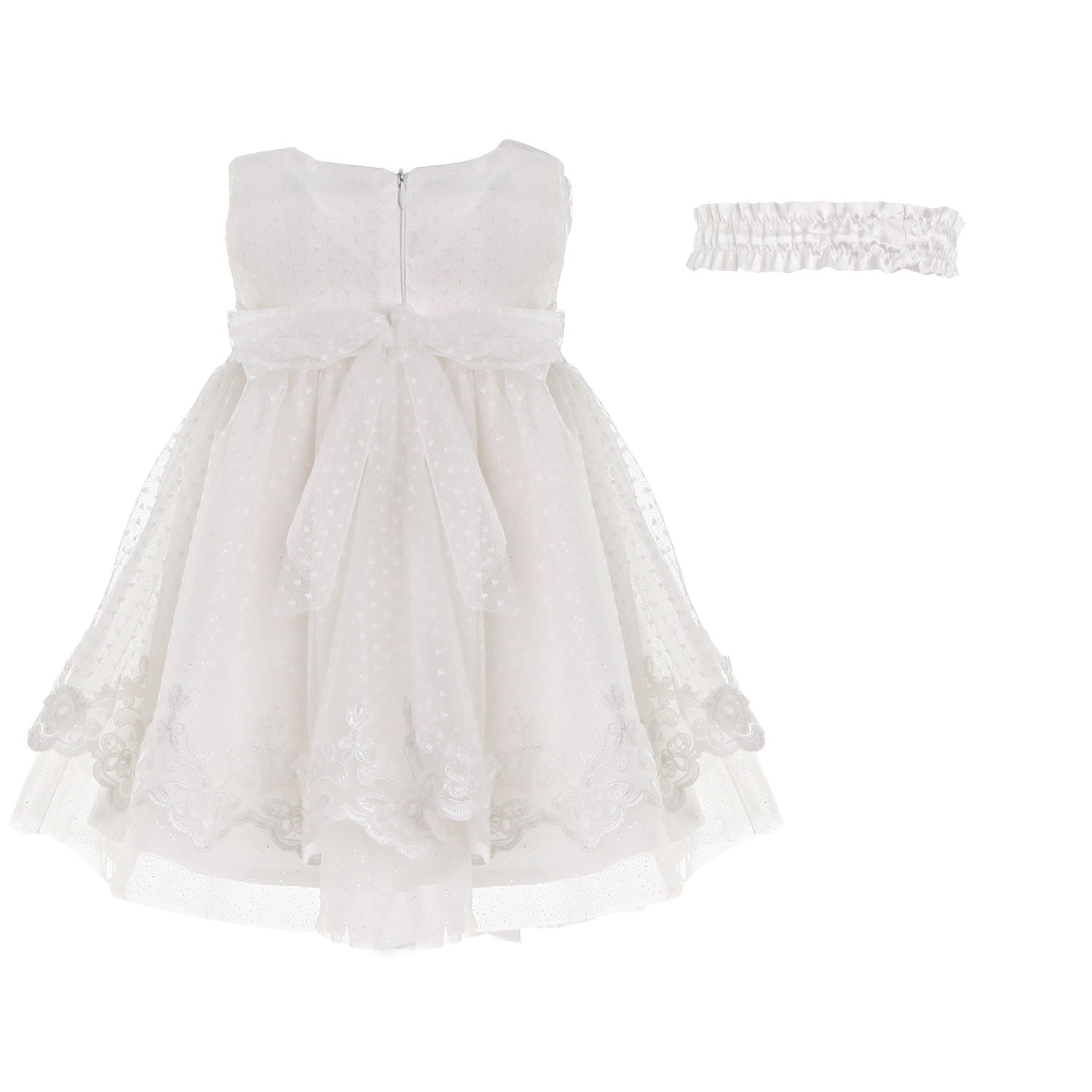 ABITO AVORIO TULLE RICAMATO CON FASCIA BIMBA - annameglio.com abbigliamento moda