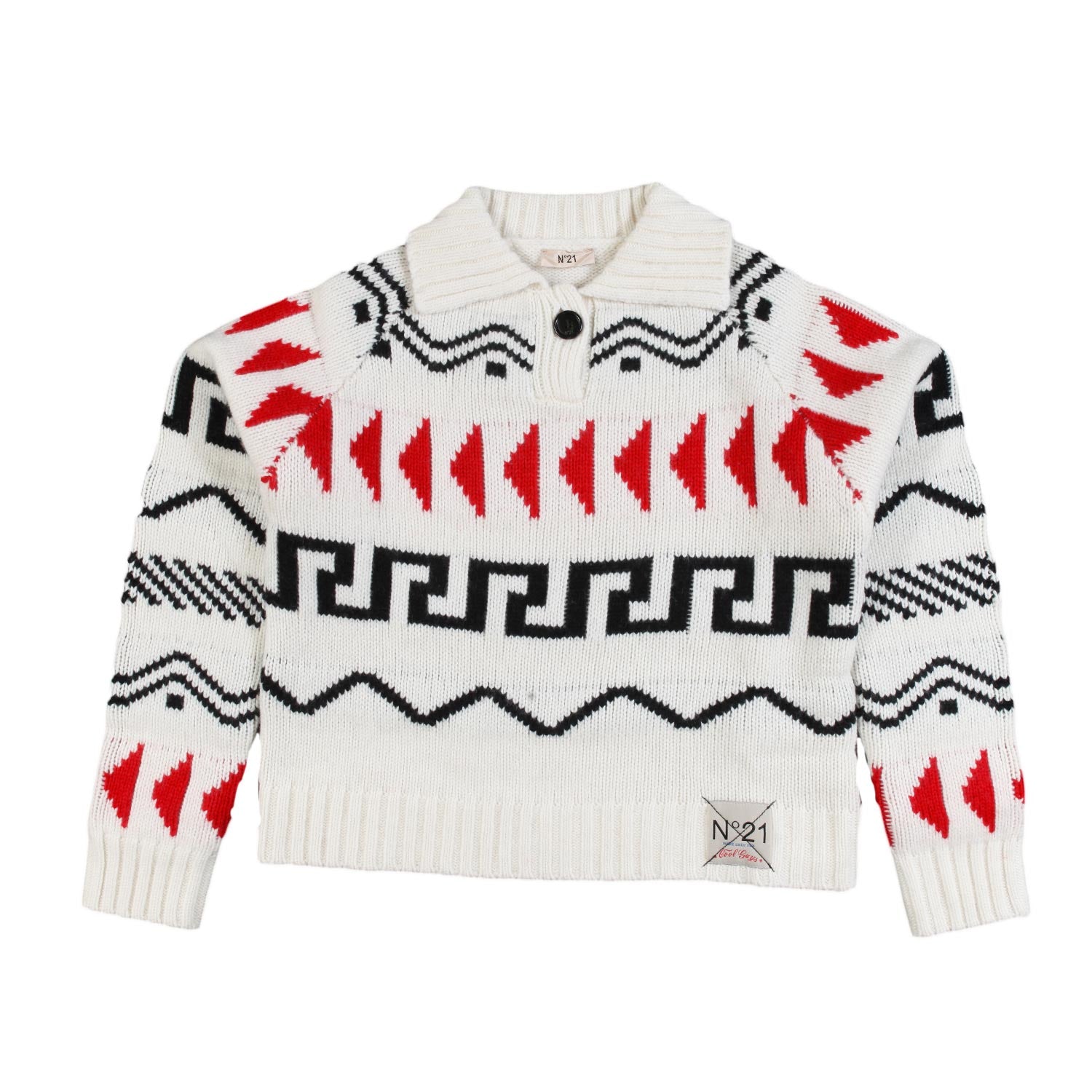 Maglione N21 panna con grafiche rosse e nere - annameglio.com abbigliamento moda