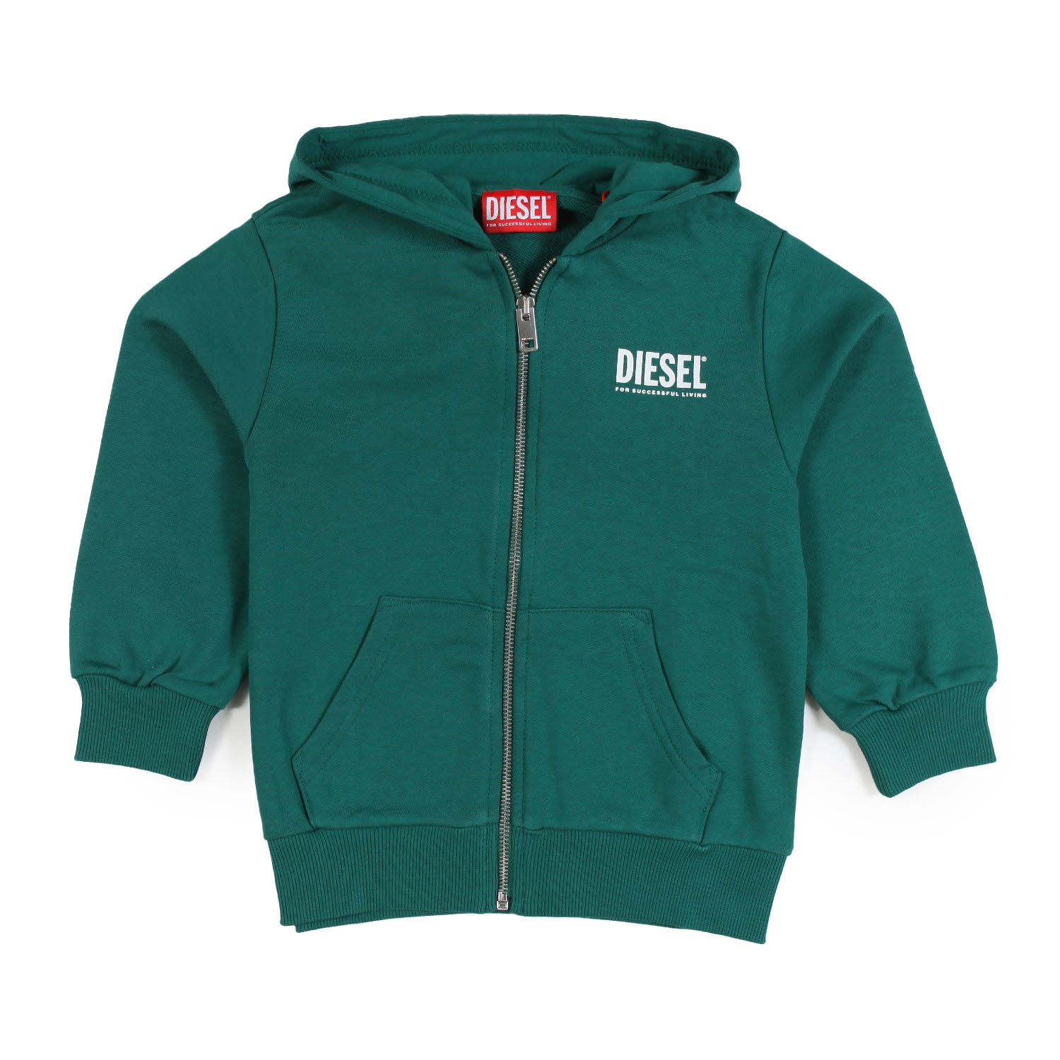Felpa hoodie verde con logo Diesel bianco e zip - annameglio.com abbigliamento moda
