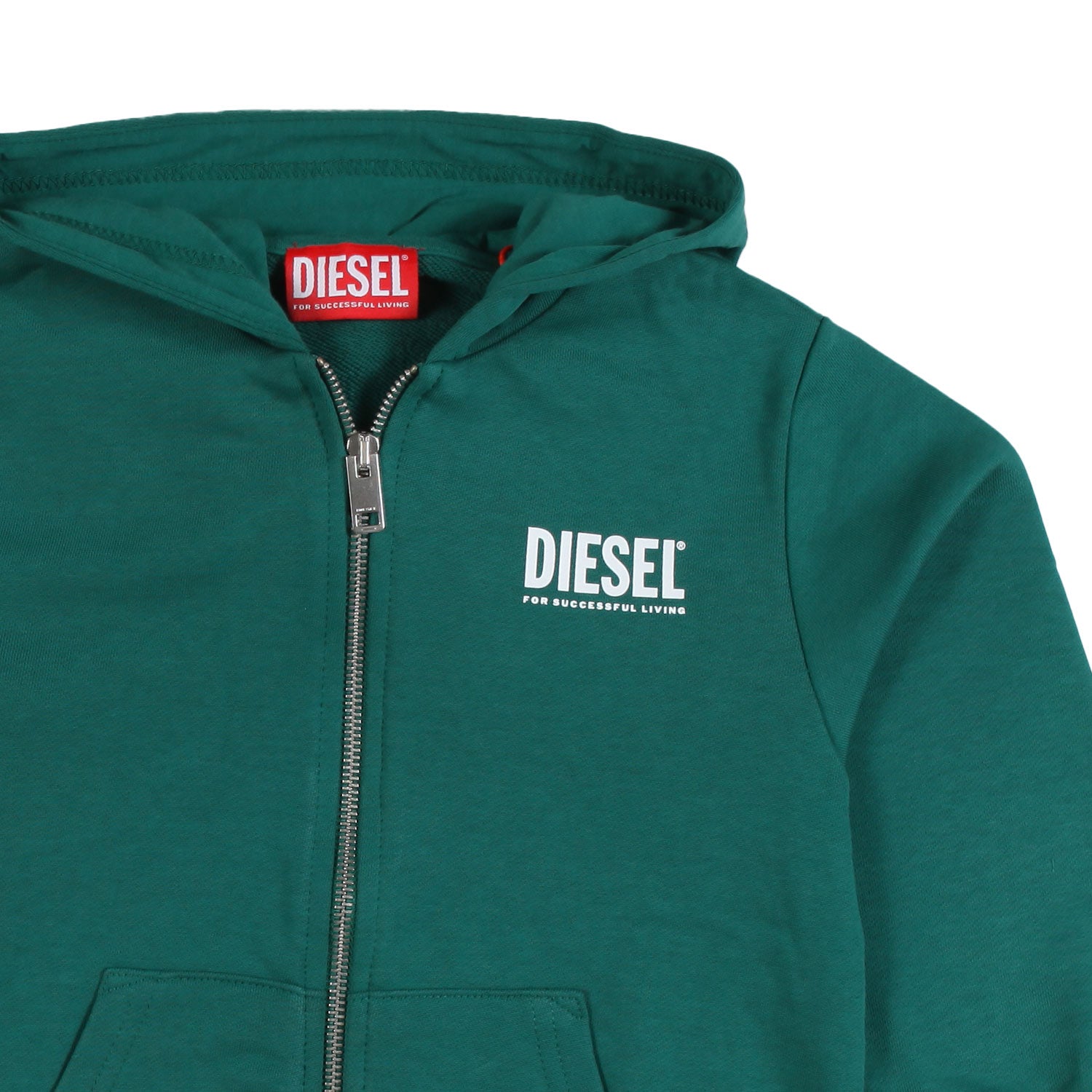Felpa hoodie verde con logo Diesel bianco e zip - annameglio.com abbigliamento moda