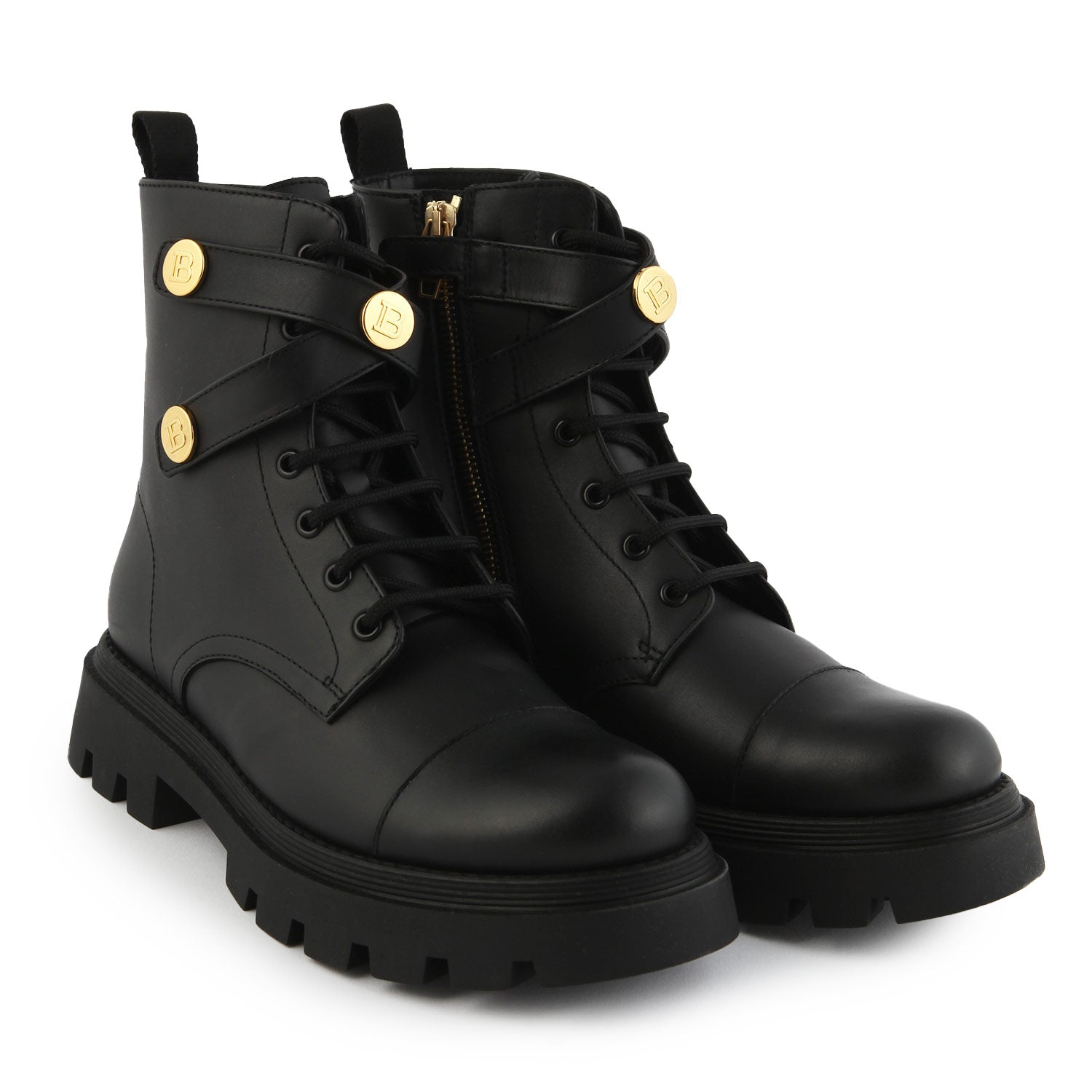 Stivaletto anfibio Balmain in pelle nero e oro - annameglio.com abbigliamento moda