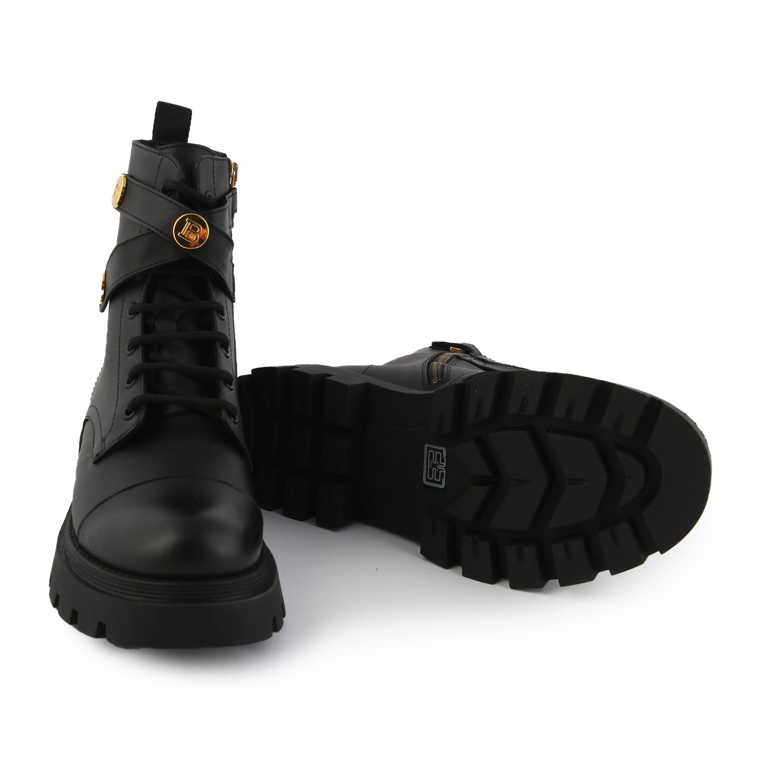 Stivaletto anfibio Balmain in pelle nero e oro - annameglio.com abbigliamento moda