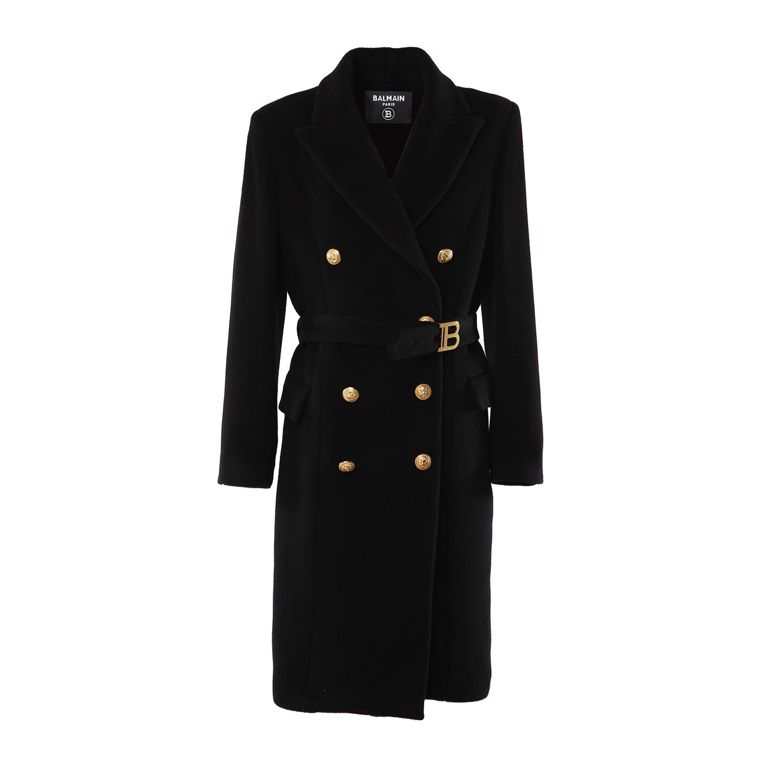 Cappotto doppiopetto Balmain di lana nero e oro - annameglio.com abbigliamento moda