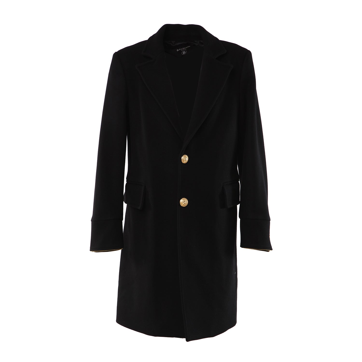 Cappotto monopetto Balmain di lana nero e oro - annameglio.com abbigliamento moda