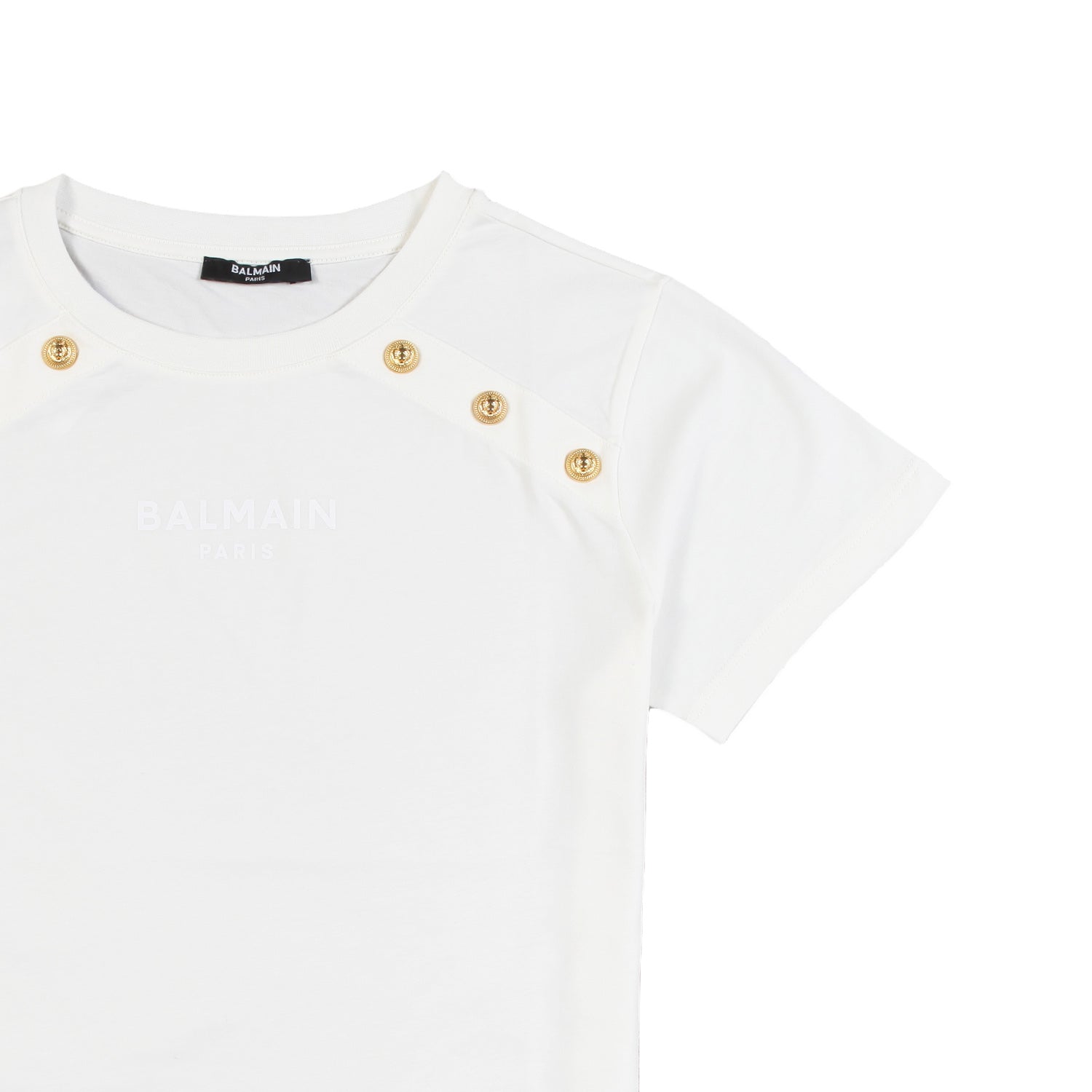 T-shirt Balmain Paris panna con bottoni oro - annameglio.com abbigliamento moda