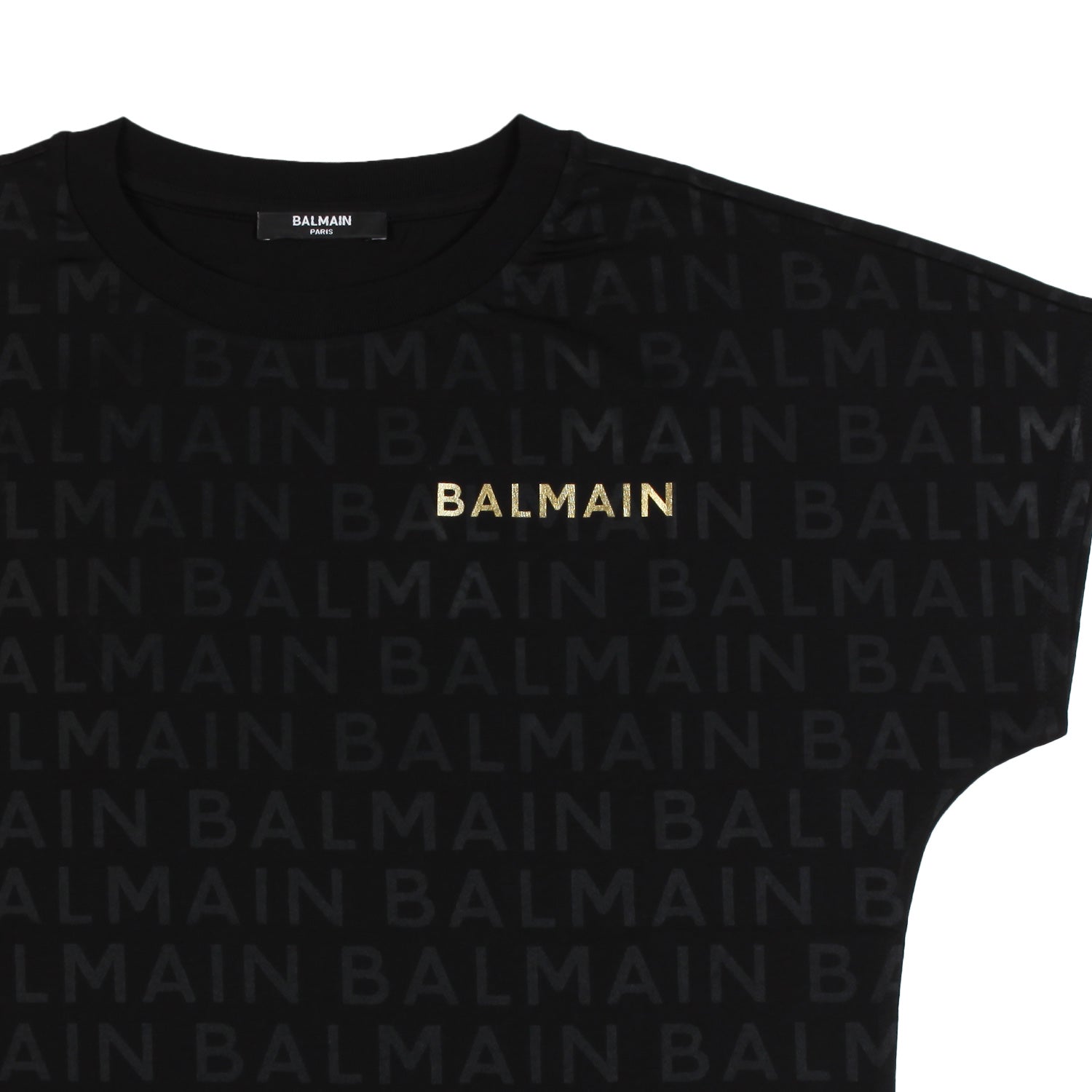 T-shirt Balmain nera con loghi in tono all over - annameglio.com abbigliamento moda