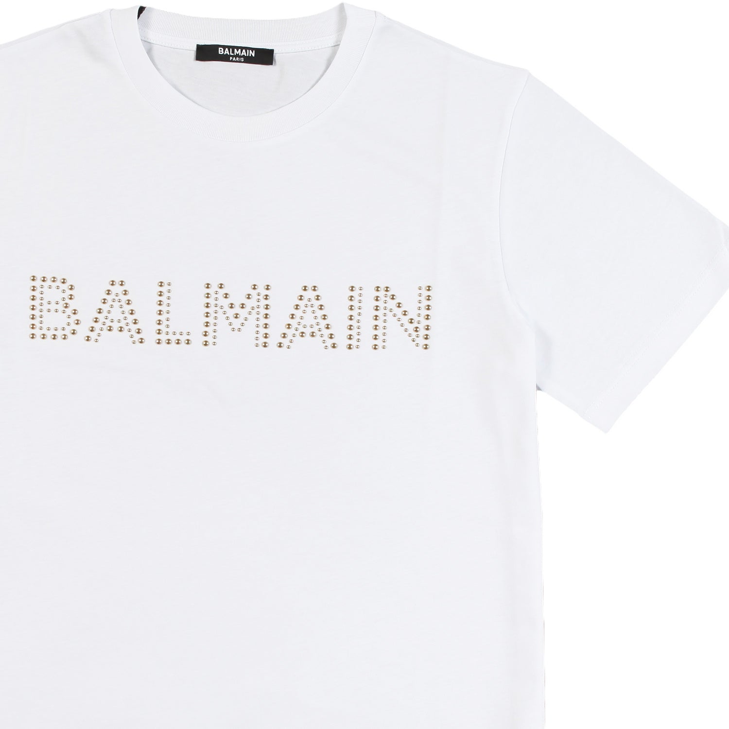 T-shirt Balmain bianca con logo strass oro - annameglio.com abbigliamento moda