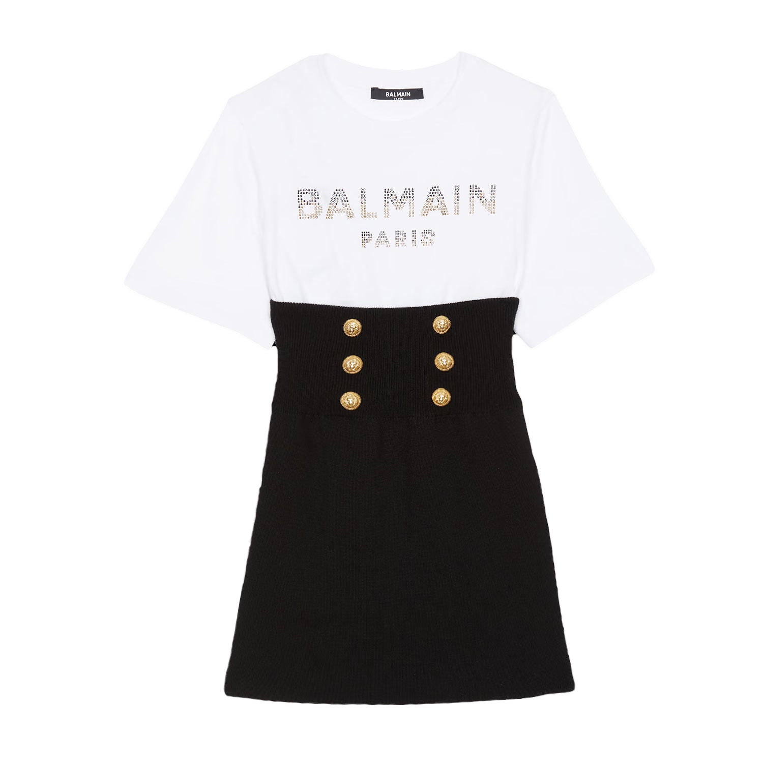 Abito Balmain bianco e nero con logo strass - annameglio.com abbigliamento moda