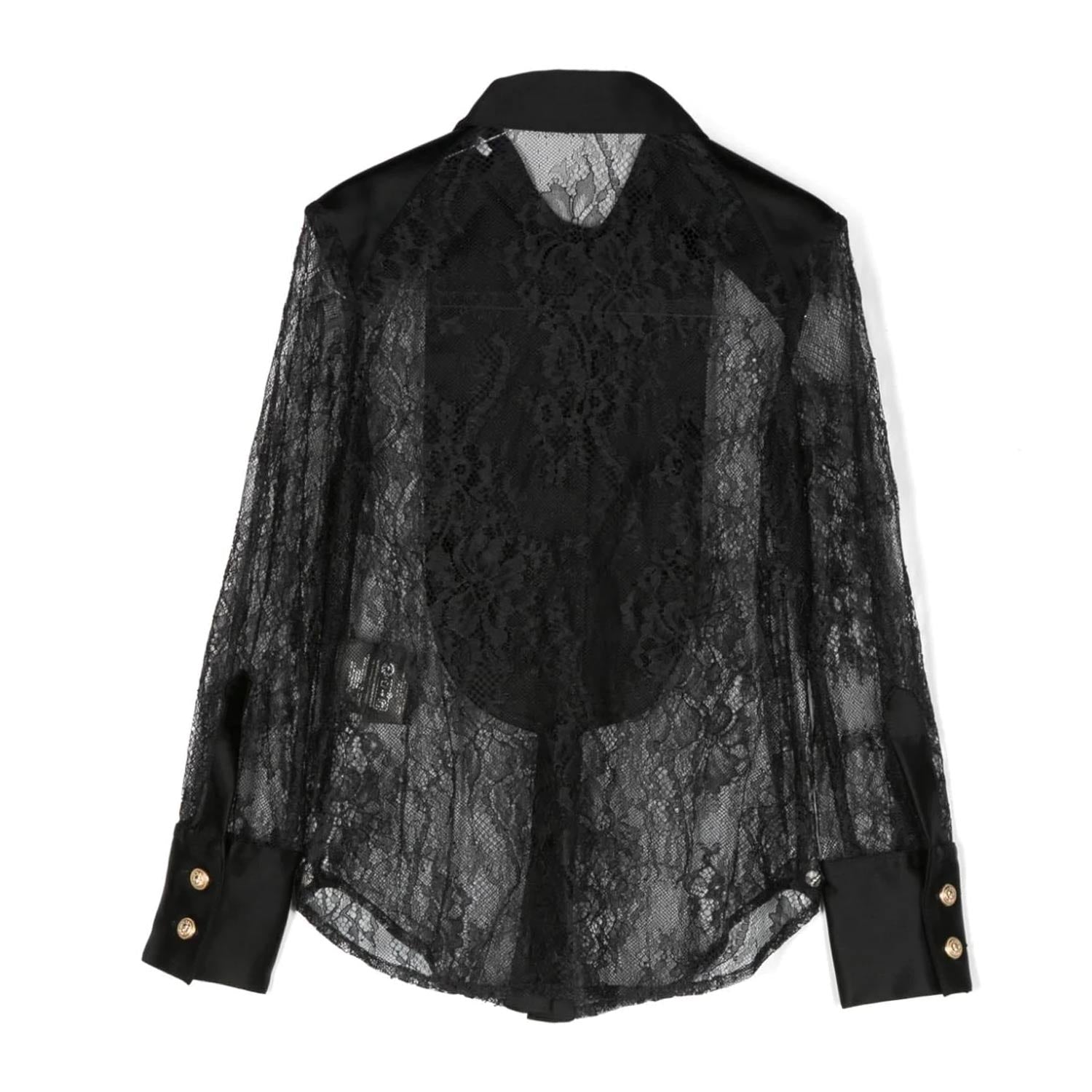 CAMICIA BALMAIN NERA IN PIZZO CHANTILLY - annameglio.com abbigliamento moda