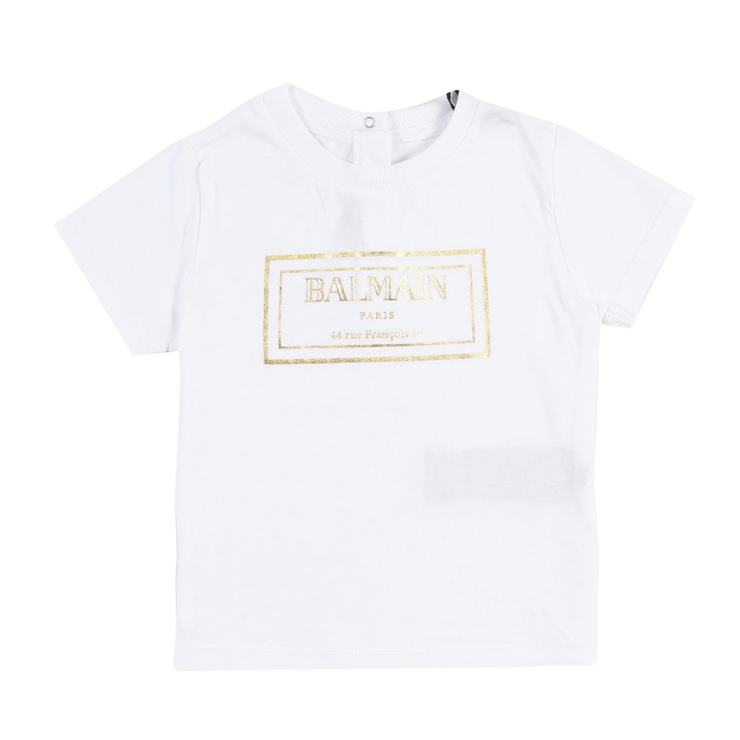 T-Shirt Balmain Baby bianca con logo-cornice oro - annameglio.com abbigliamento moda