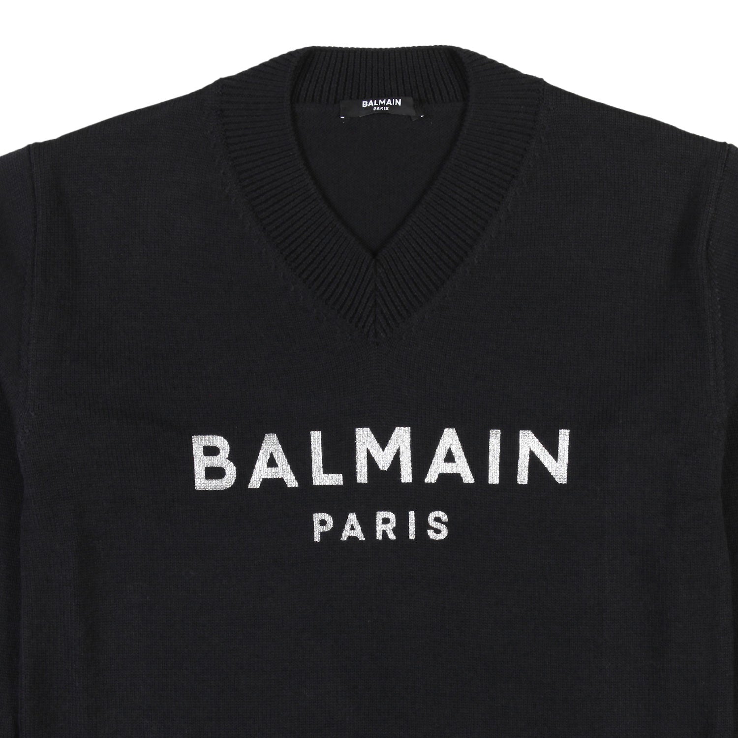 Maglione over nero con logo Balmain argento - annameglio.com abbigliamento moda