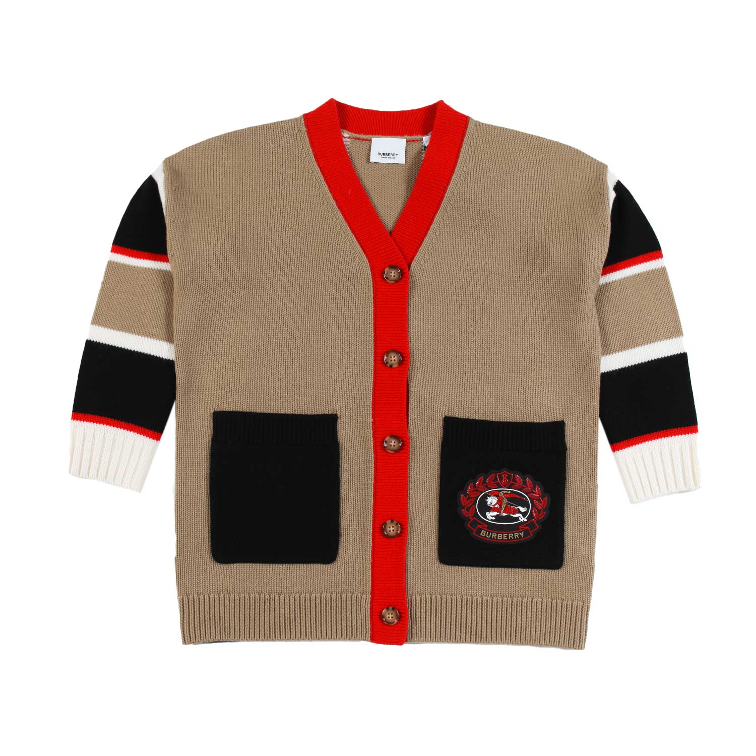 Cardigan di lana Burberry beige a strisce - annameglio.com abbigliamento moda