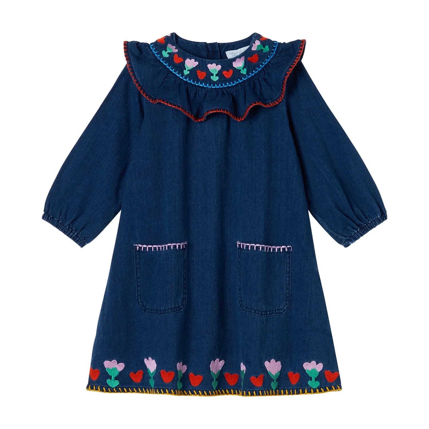 Abito denim blu Stella con fiori colorati Bambina - annameglio.com abbigliamento moda