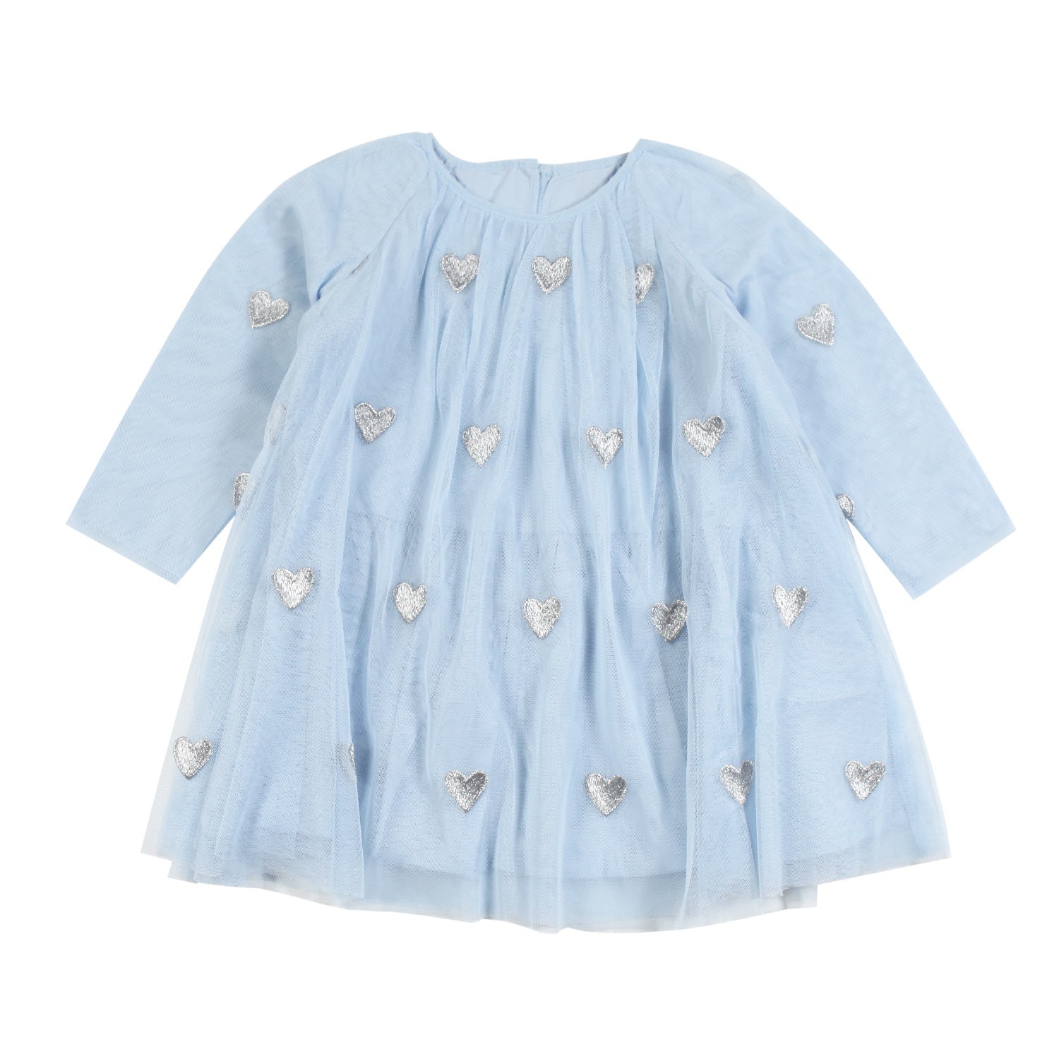 Abito tulle celeste con cuori argento Bimba - annameglio.com abbigliamento moda