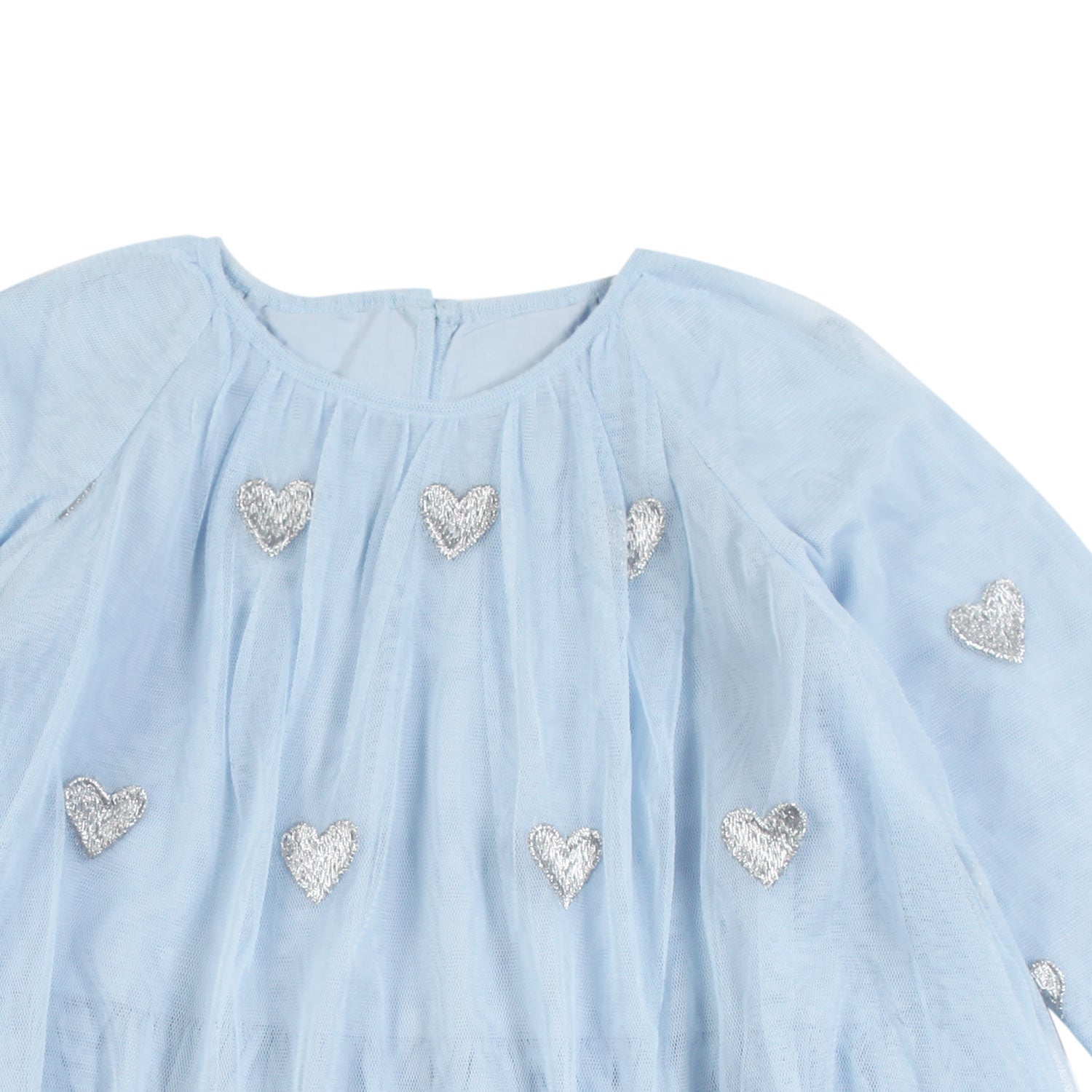 Abito tulle celeste con cuori argento Bimba - annameglio.com abbigliamento moda