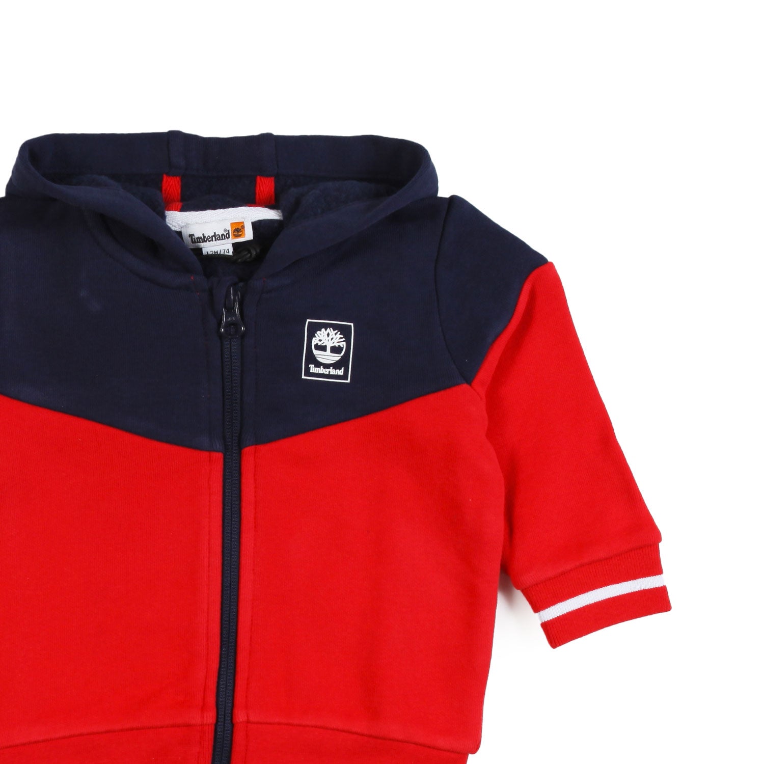 Felpa Timberland Baby rossa e blu con cappuccio - annameglio.com abbigliamento moda