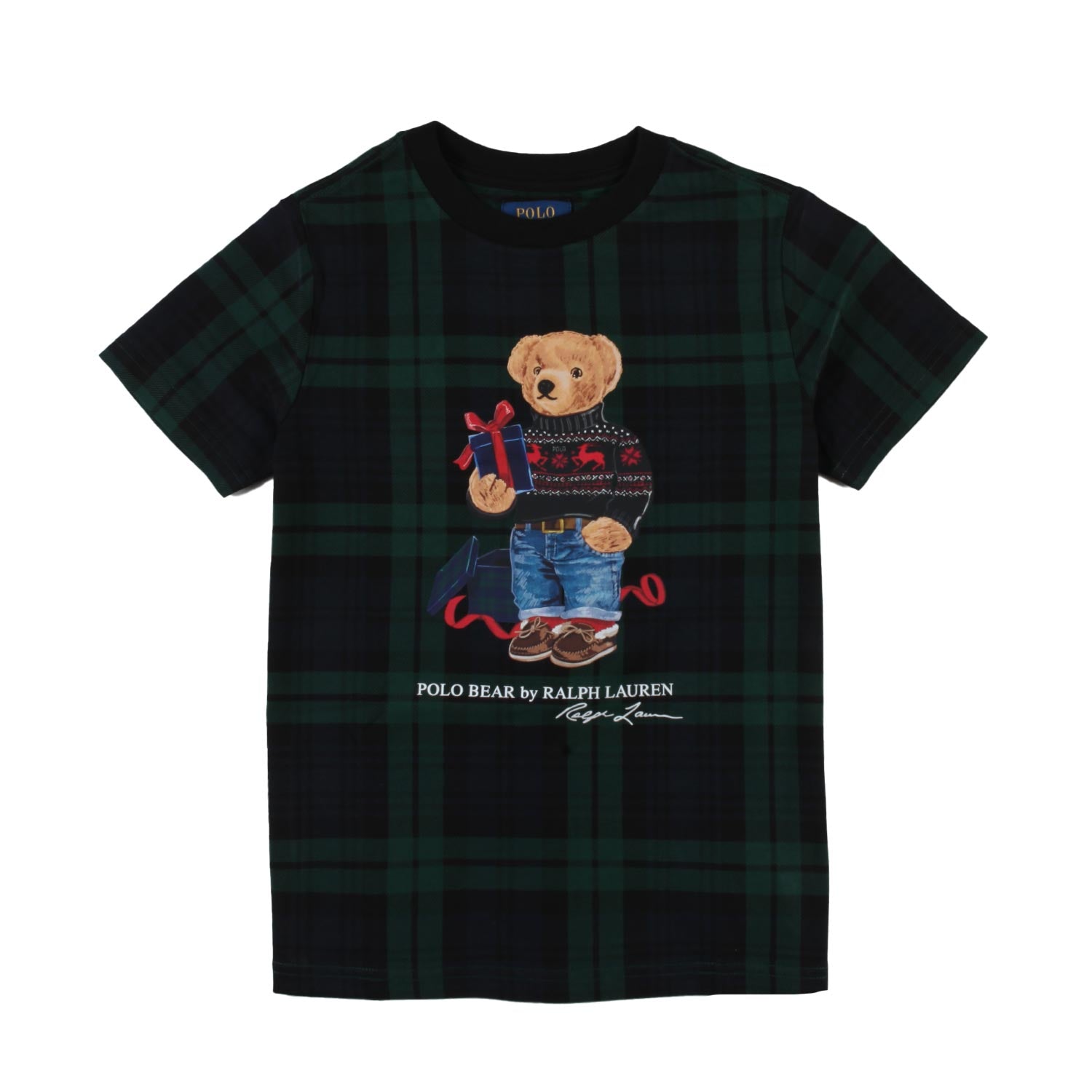 T-shirt tartan verde e blu con Polo Bear stampato - annameglio.com abbigliamento moda
