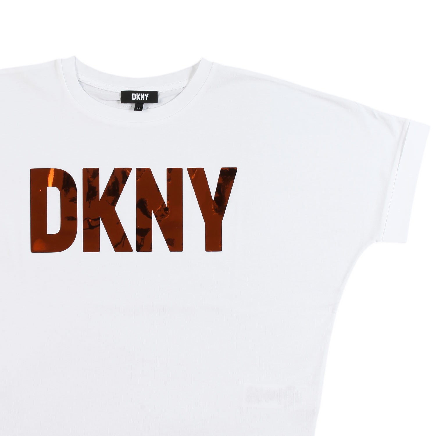 T-shirt bianca con logo DKNY laminato rame - annameglio.com abbigliamento moda